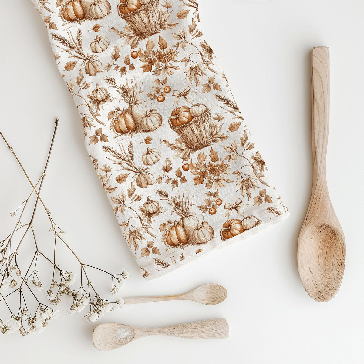 fall pumpkin dish towel in farmhouse kitchen
autumn harvest cotton towel with pumpkins and berries
pumpkin and foliage fall tea towel flatlay
seasonal fall kitchen towel with pumpkin baskets
pumpkin themed flour sack towel for thanksgiving cooking