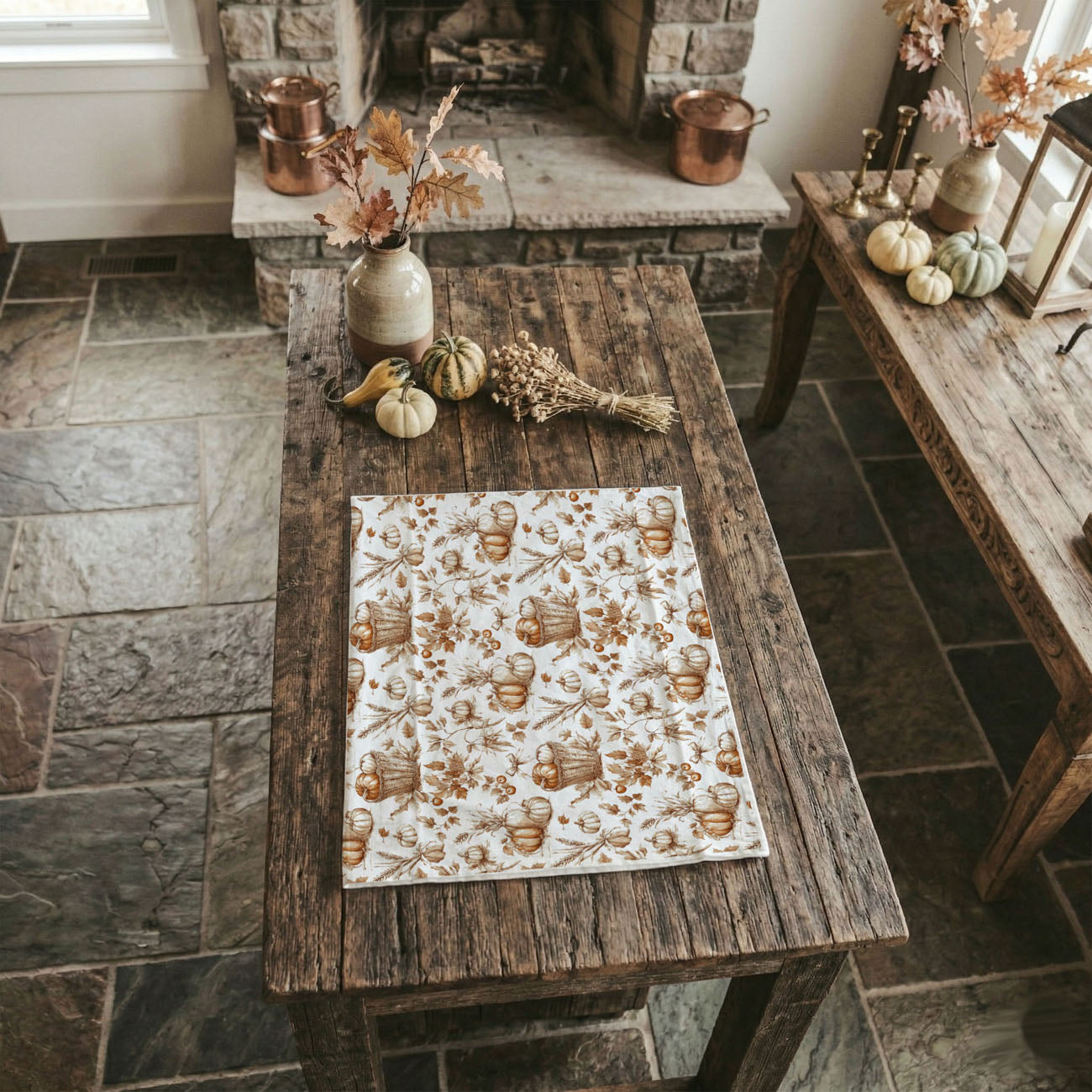 fall kitchen accent towel featuring pumpkins and wheat
autumn pumpkins flour sack towel hanging on stove
pumpkin patch themed thanksgiving kitchen towel
brown and cream pumpkin print cotton hand towel
fall table styling with pumpkin kitchen towel
autumn baking scene with pumpkin flour sack towel
pumpkin harvest kitchen towel for seasonal home decor
fall gift idea pumpkin dish towel for kitchen lovers