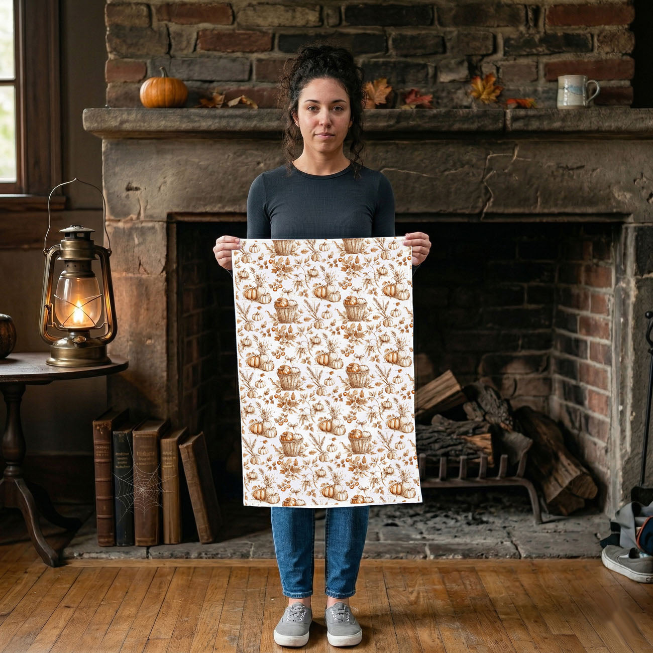 autumn pumpkin dish towel with classic farmhouse style
pumpkin filled basket towel for rustic thanksgiving decor
pumpkin kitchen towel used as fall bread basket liner
fall table setting with pumpkin cotton kitchen towel
seasonal pumpkin towel for autumn baking station
pumpkin print flour sack towel for thanksgiving hostess basket