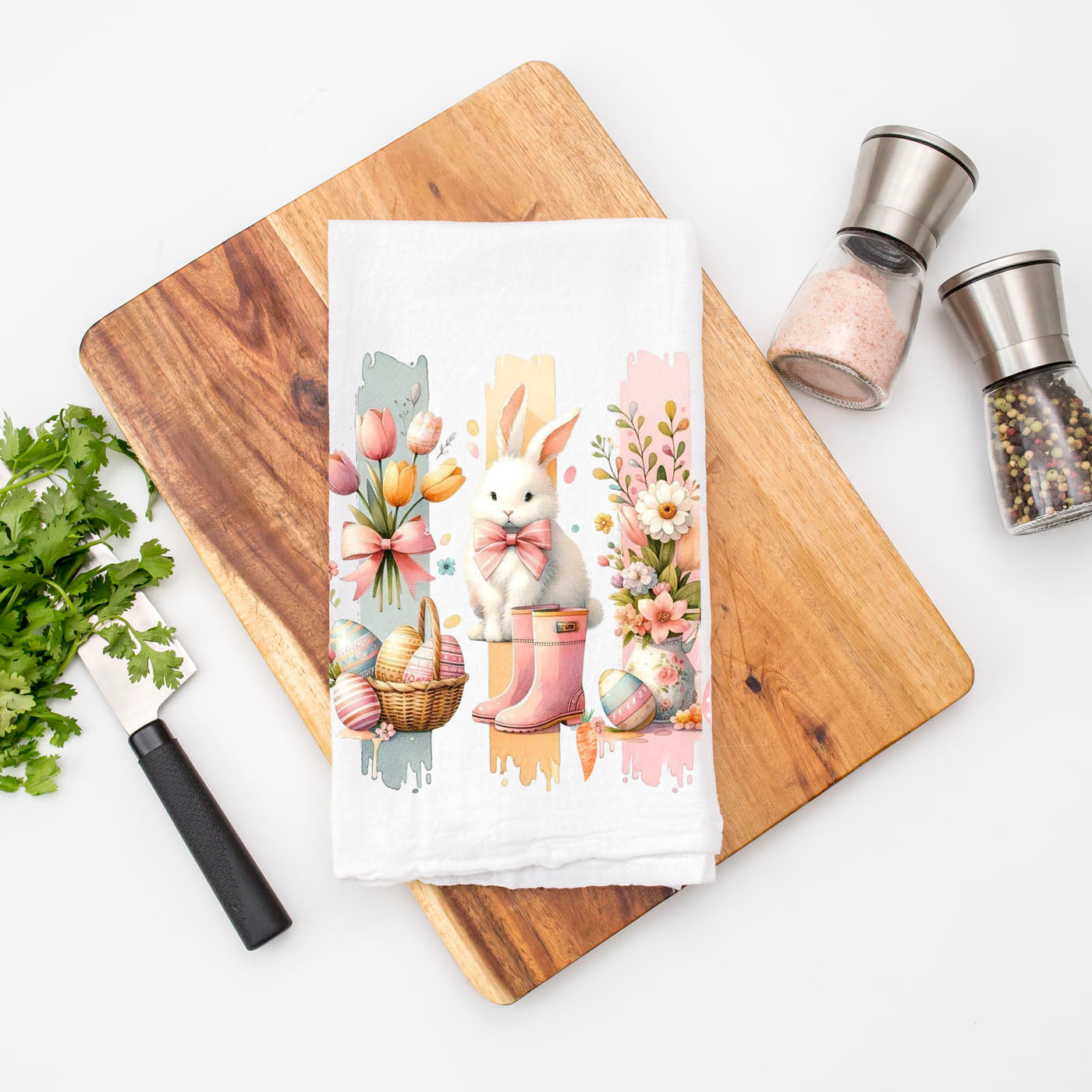 Hand painted style Easter towel watercolor brushstroke
Botanical watercolor kitchen towel spring bunny eggs
Vintage watercolor art kitchen towel Easter bunny
Shabby chic watercolor towel spring bunny floral