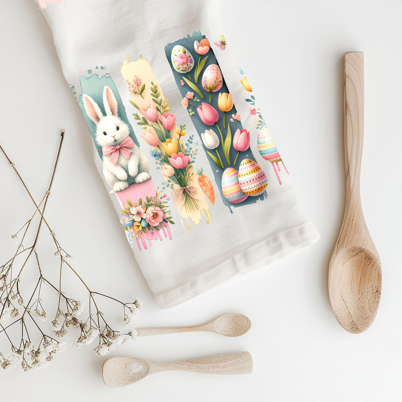 Sage green brushstroke kitchen towel Easter bunny
Blush pink watercolor towel spring bunny tulips
Butter yellow brushstroke Easter towel bunny floral
Pastel watercolor kitchen towel bunny bow tie