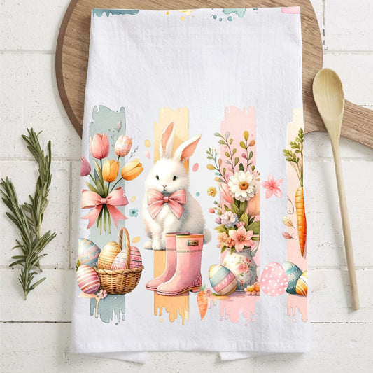Watercolor Easter bunny kitchen towel on wooden cutting board
Spring floral brushstroke flour sack cotton dish towel
Pastel watercolor kitchen towel Easter bunny design
Artistic Easter kitchen towel watercolor brushstrokes