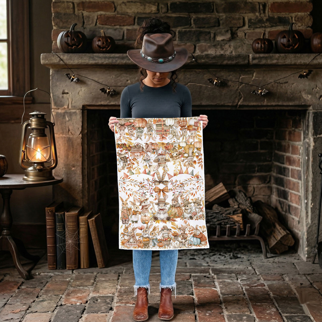 Add cozy cottage charm to your kitchen with this fall bunny flour sack kitchen towel. Featuring adorable rabbits, pumpkins, leaves and plaid bows in warm autumn colors, this 100% cotton towel is super absorbent and lint-free—perfect as a fall dish towel, tea towel or hand towel. A sweet autumn kitchen décor accent and unique Thanksgiving or hostess gift for bunny lovers and farmhouse style homes.