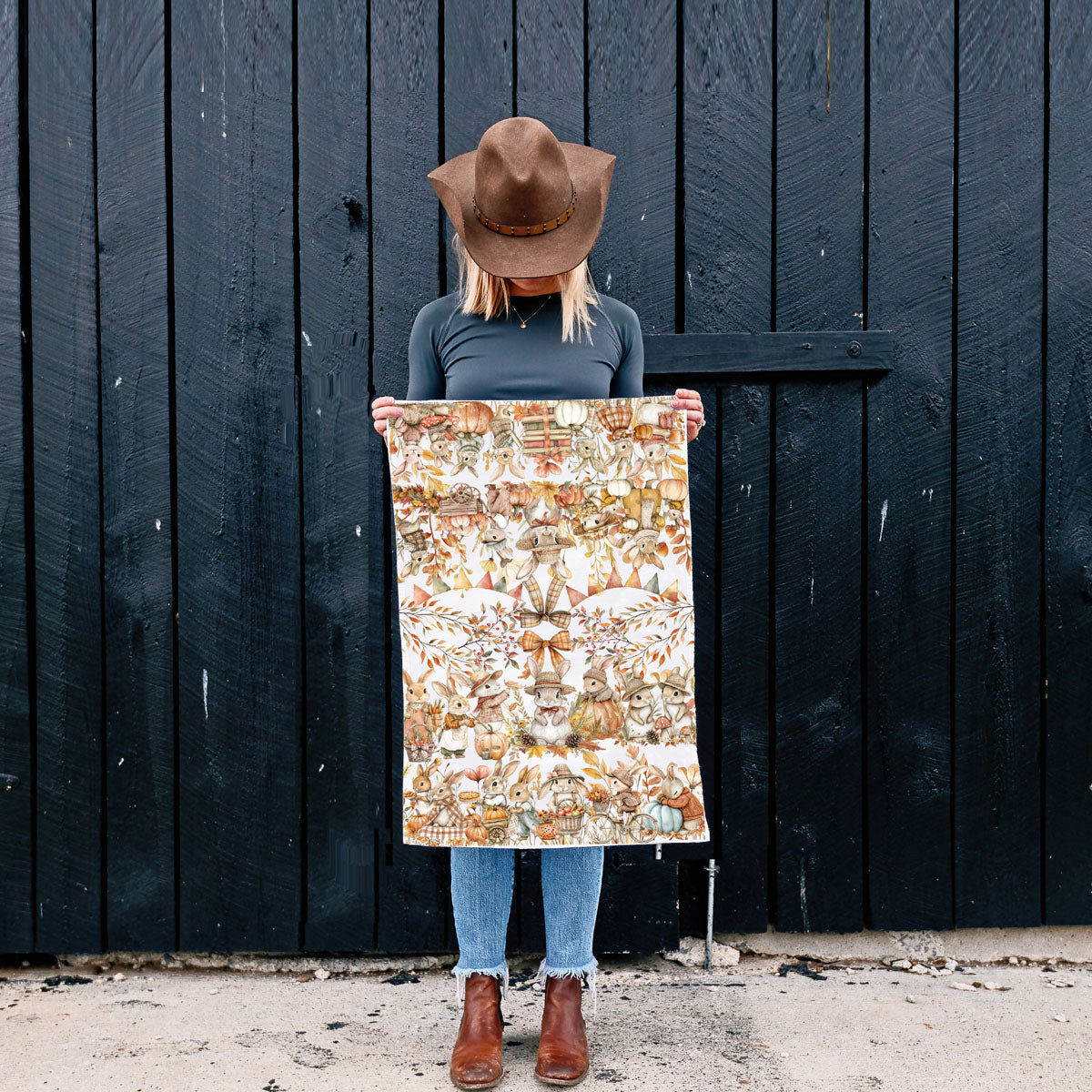 autumn leaves and rabbits print fall dish towel
storybook style bunny kitchen towel for fall season
neutral fall bunny towel for cozy cottage kitchen
fall bunny and stack of books flour sack towel
Wholesale autumn rabbit scene towel 