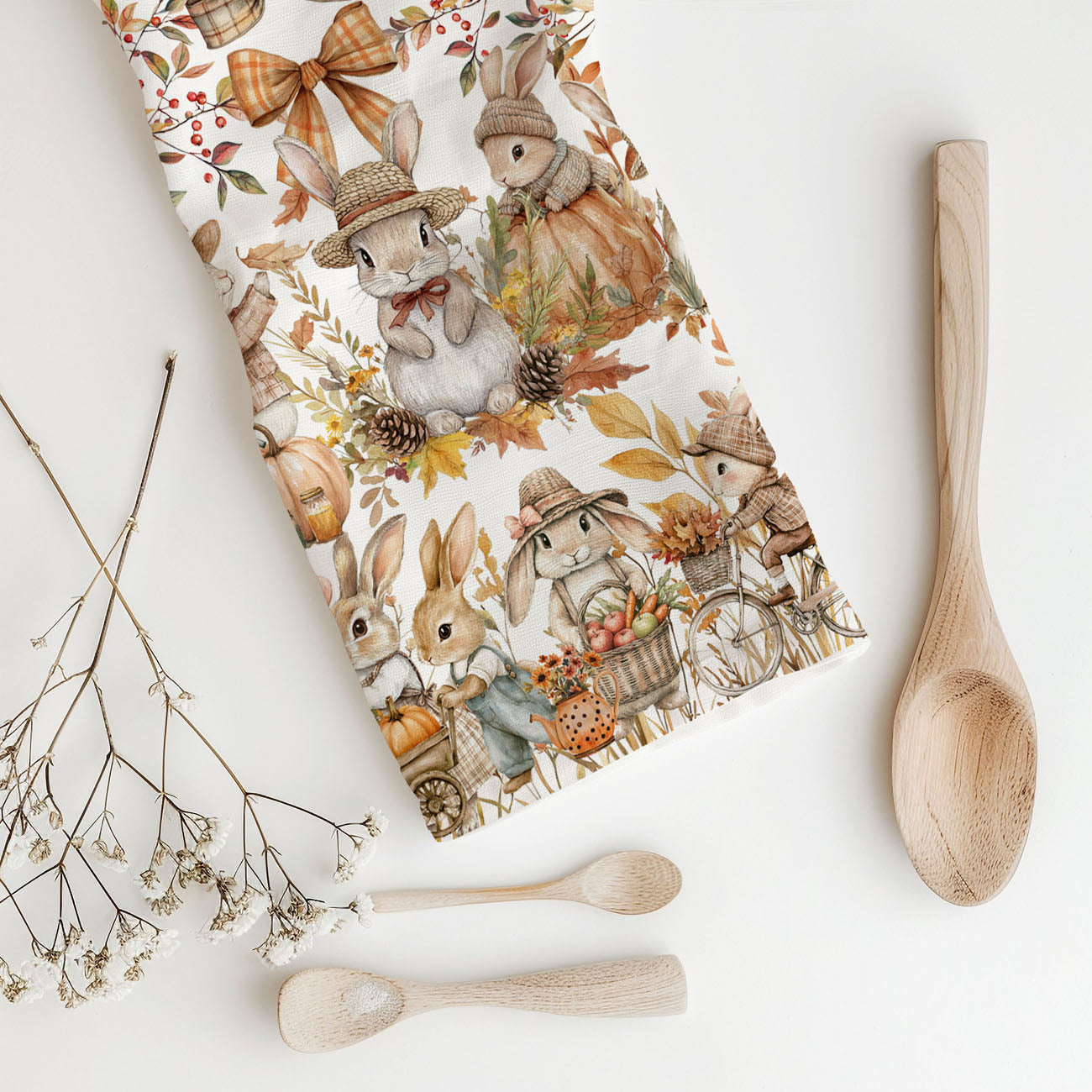 fall bunny kitchen towel with pumpkins and leaves
cute autumn rabbit flour sack dish towel
woodland bunny fall kitchen decor towel
cottagcore fall bunny and pumpkin tea towel