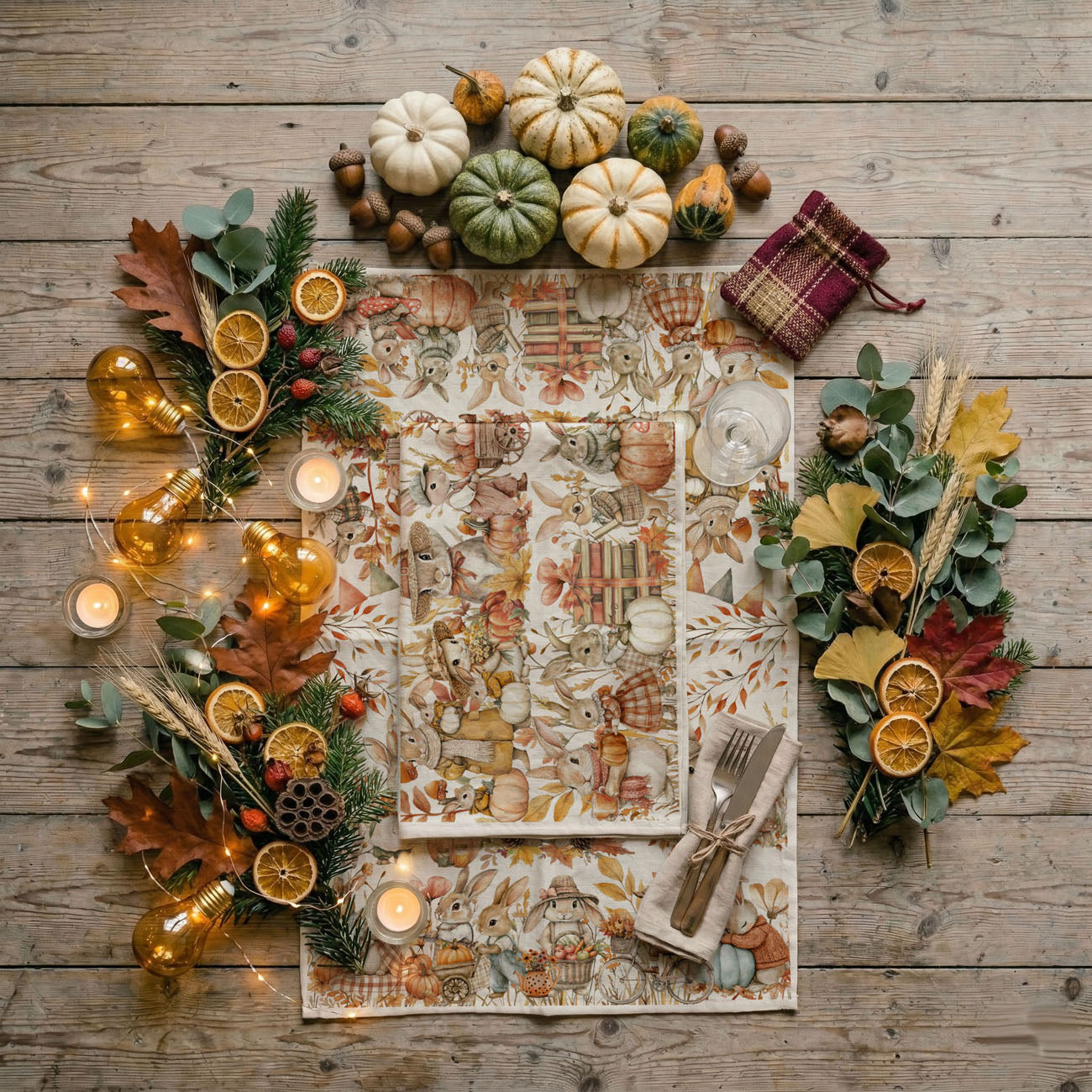 woodland bunny harvest tea towel on rustic wood board
fall bunny family towel for kids bathroom or kitchen
autumn rabbits with scarves and coats kitchen towel
cute bunny and sunflower fall kitchen decor towel
autumn rabbits and books cozy cottage kitchen towel