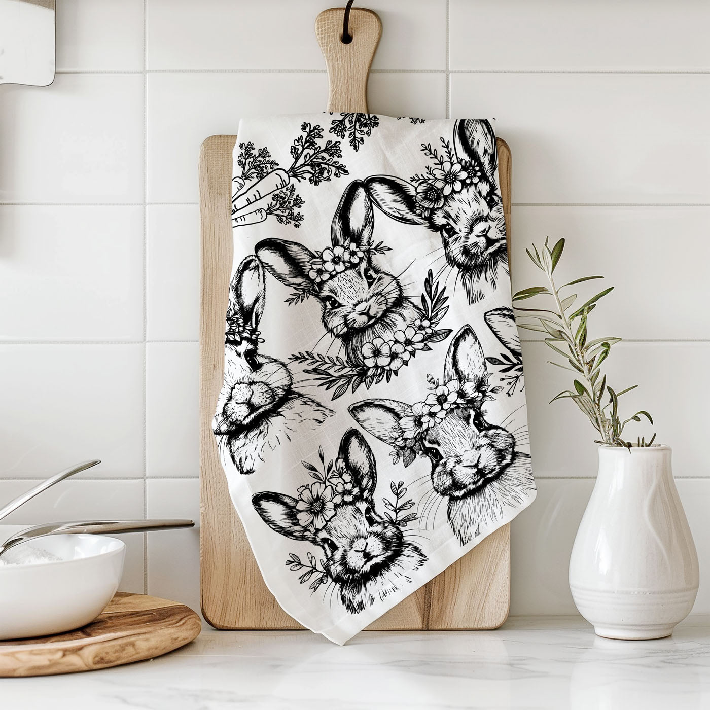 easter gift towel for farmhouse kitchen
black and white easter towel for spring
100 percent cotton flour sack towel
absorbent kitchen towel 180gsm
cotton hand towel with hang loop
soft durable farmhouse kitchen towel
premium flour sack tea towel spring