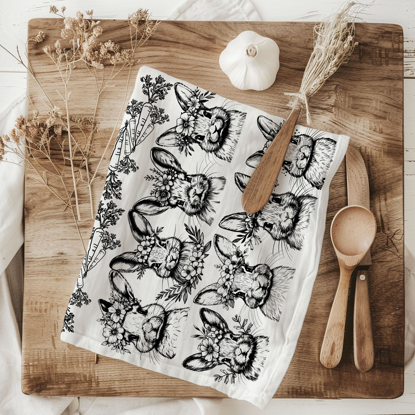Vintage farmhouse bunny kitchen towel floral crown Easter
English garden bunny dish towel botanical carrot farmhouse
Cottage style bunny kitchen towel vintage black white spring
Rustic farmhouse bunny towel floral crown Easter botanical