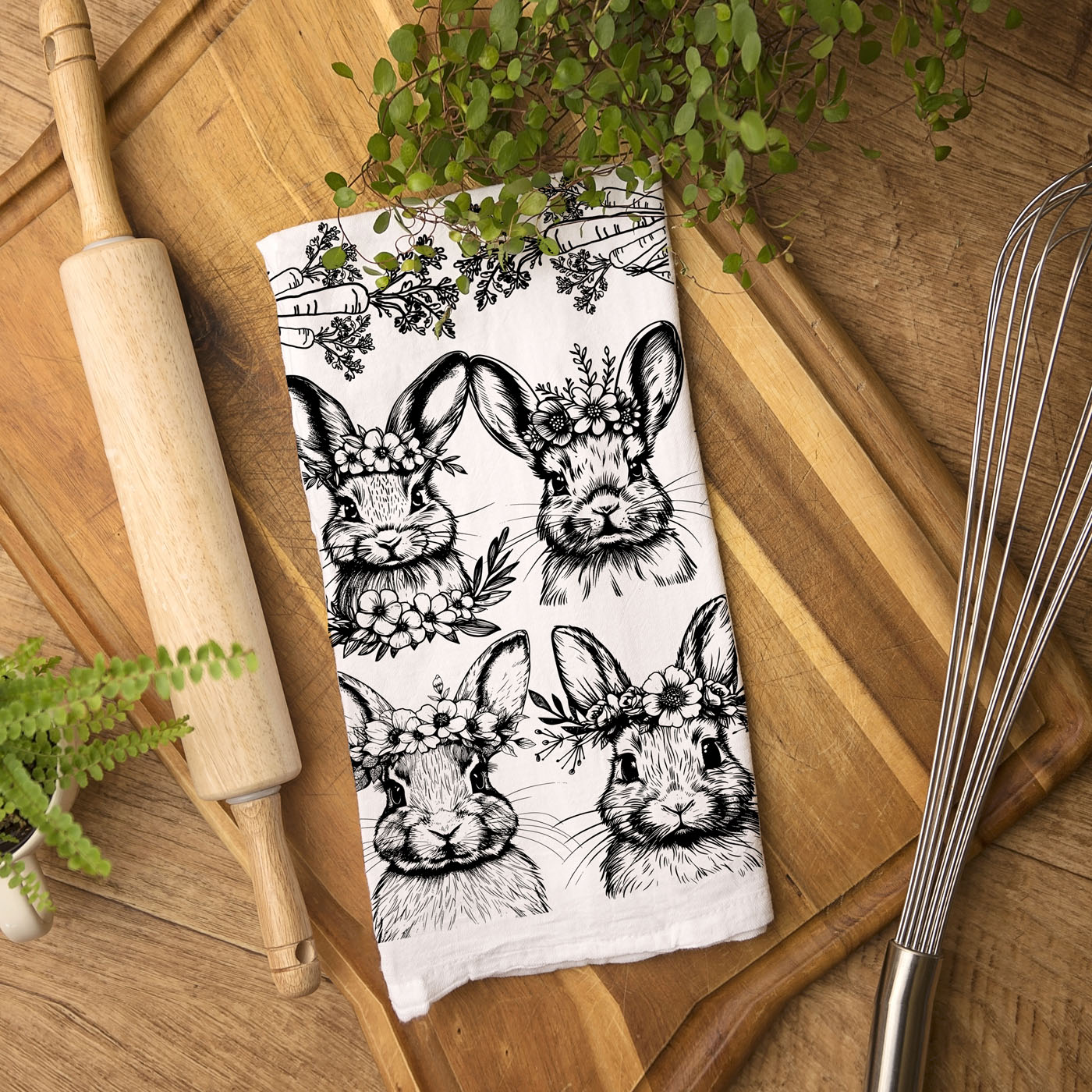 Multiple bunny design kitchen towel vintage Easter botanical
All over bunny pattern dish towel farmhouse black white
Bunny collection kitchen towel vintage botanical Easter
Repeating bunny motif towel farmhouse spring floral crown