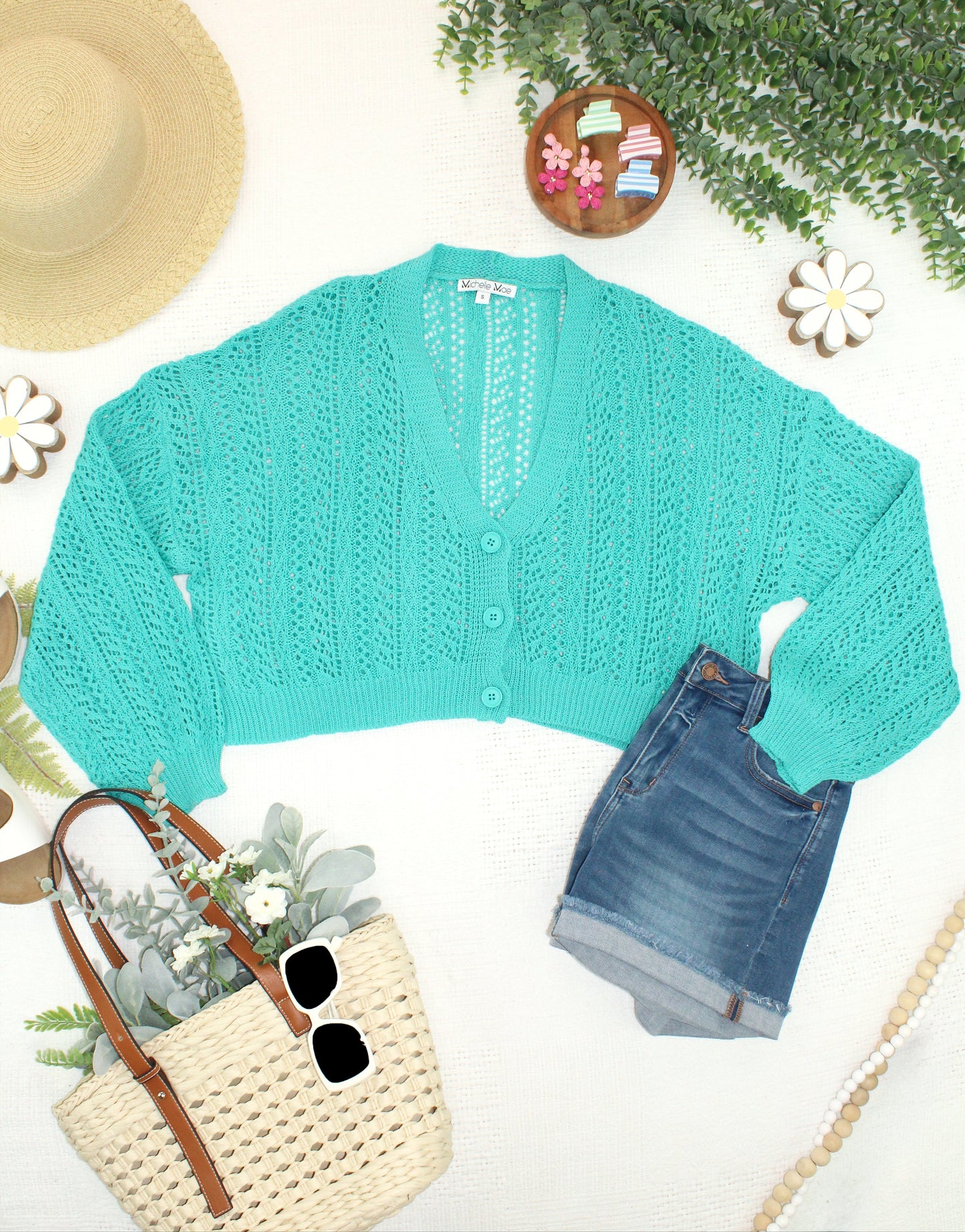 IN STOCK Callie Cropped Cardigan - Aqua