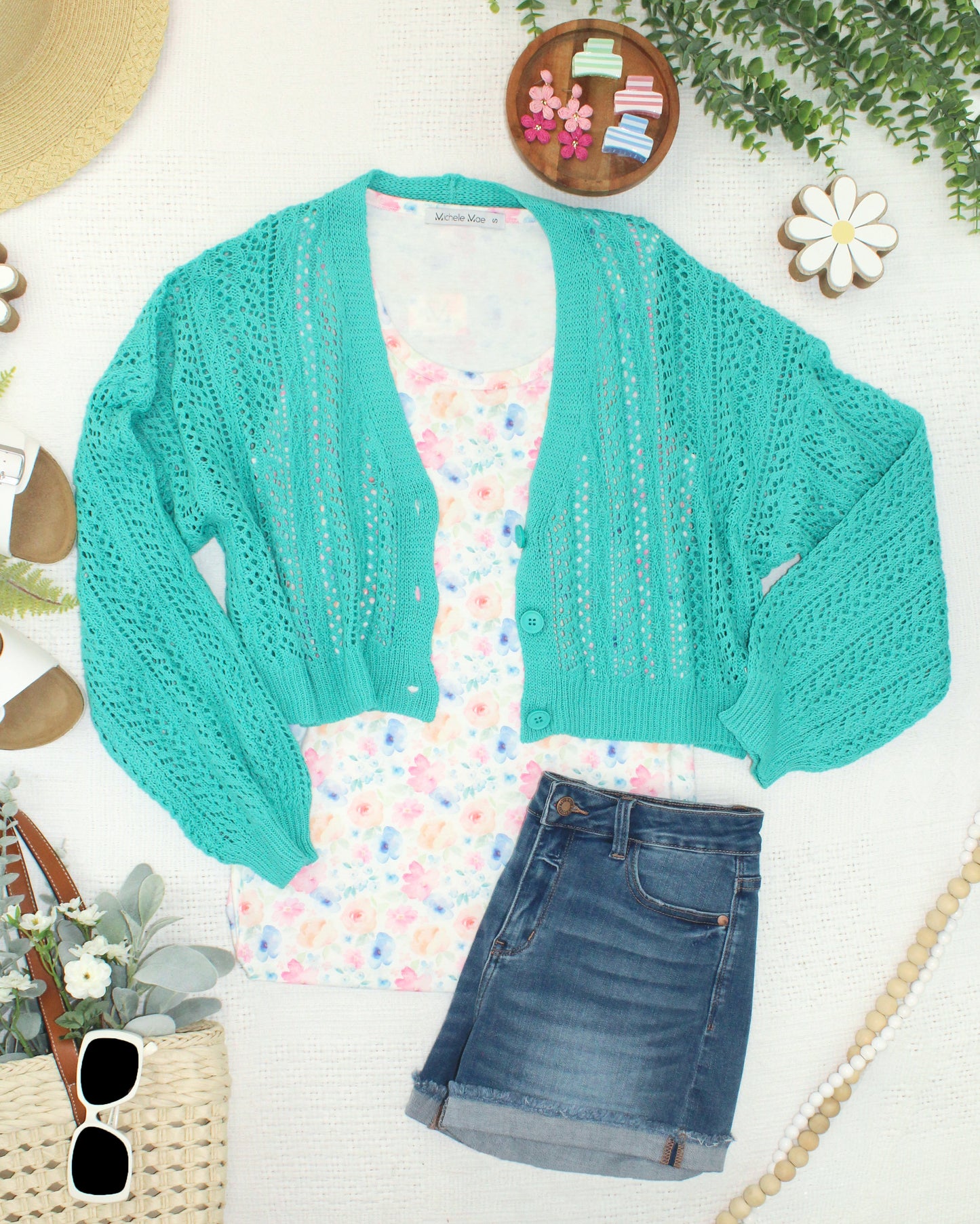 IN STOCK Callie Cropped Cardigan - Aqua