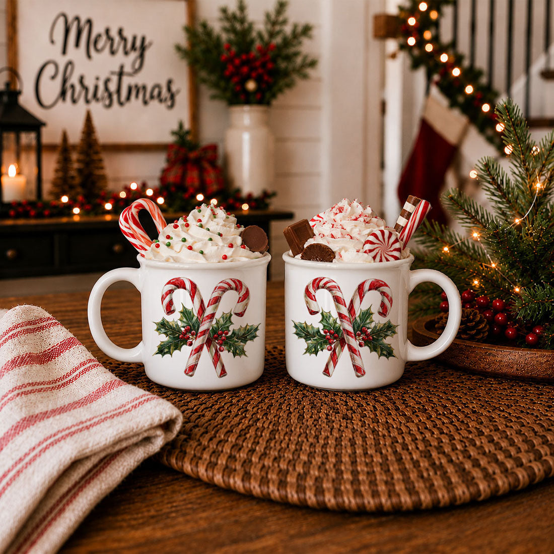 Candy cane mug for cozy seasonal sipping
Holiday mug for cheerful Christmas mornings
Candy cane mug for warm holiday beverages
Christmas mug with timeless candy cane design
Candy cane mug for classic holiday kitchen decor
Holiday mug with Christmas candy cane centerpiece
Candy cane ceramic mug for holiday tablescape
Christmas mug with festive peppermint design