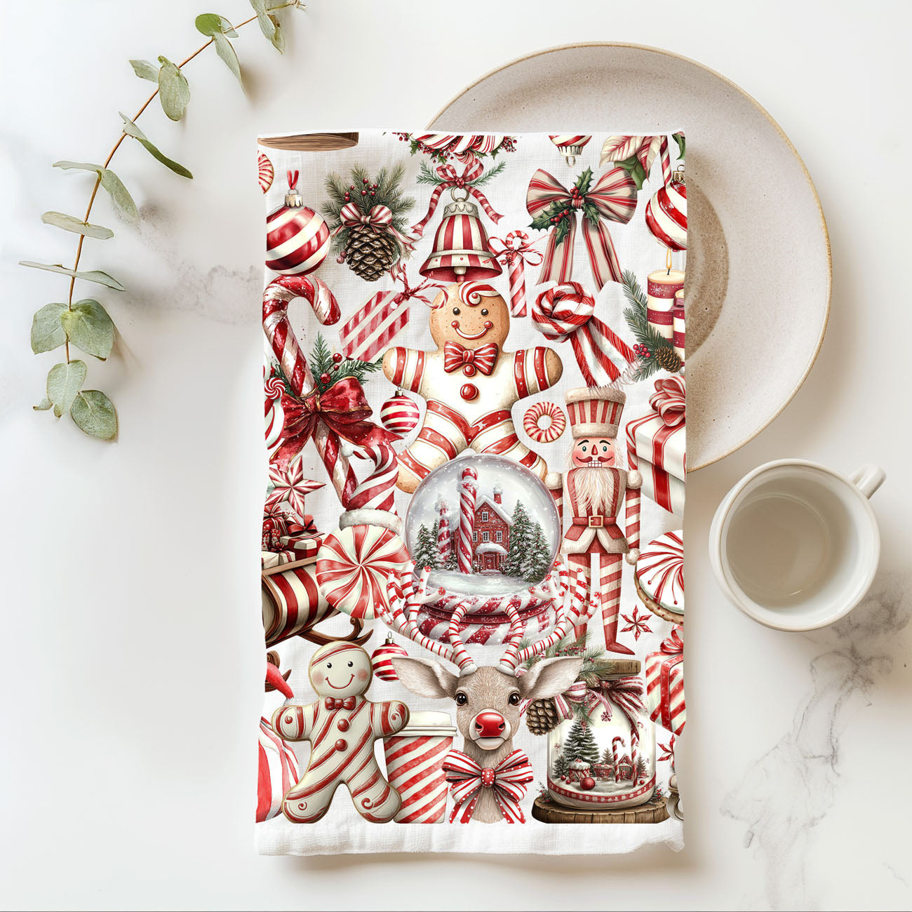 detailed christmas illustration kitchen towel candy cane pattern
high detail holiday kitchen towel festive red white artwork
intricate christmas design dish towel candy cane theme
patterned christmas kitchen towel festive holiday print