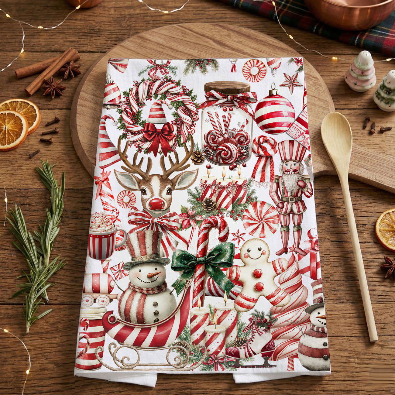 Bring sweet holiday charm to your kitchen with this candy cane Christmas kitchen towel! Featuring festive peppermint, gingerbread, ornaments, and cozy holiday designs, this soft and absorbent flour sack towel is perfect for decorating, gifting, or everyday use. A must-have for Christmas kitchens, hostess gifts, and festive home decor lover