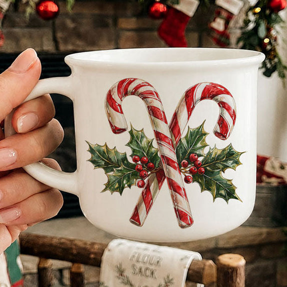 Candy cane mug for Christmas lifestyle photography
Holiday mug with holiday greenery and candy canes
Candy cane mug for merry and bright holiday decor
Christmas mug with whimsical candy cane illustration
Candy cane mug for festive shelf styling
Candy cane coffee mug with decorative Christmas art
Holiday mug with red white and green Christmas design
Christmas mug with holiday candy cane arrangement
Candy cane mug for cozy winter coffee