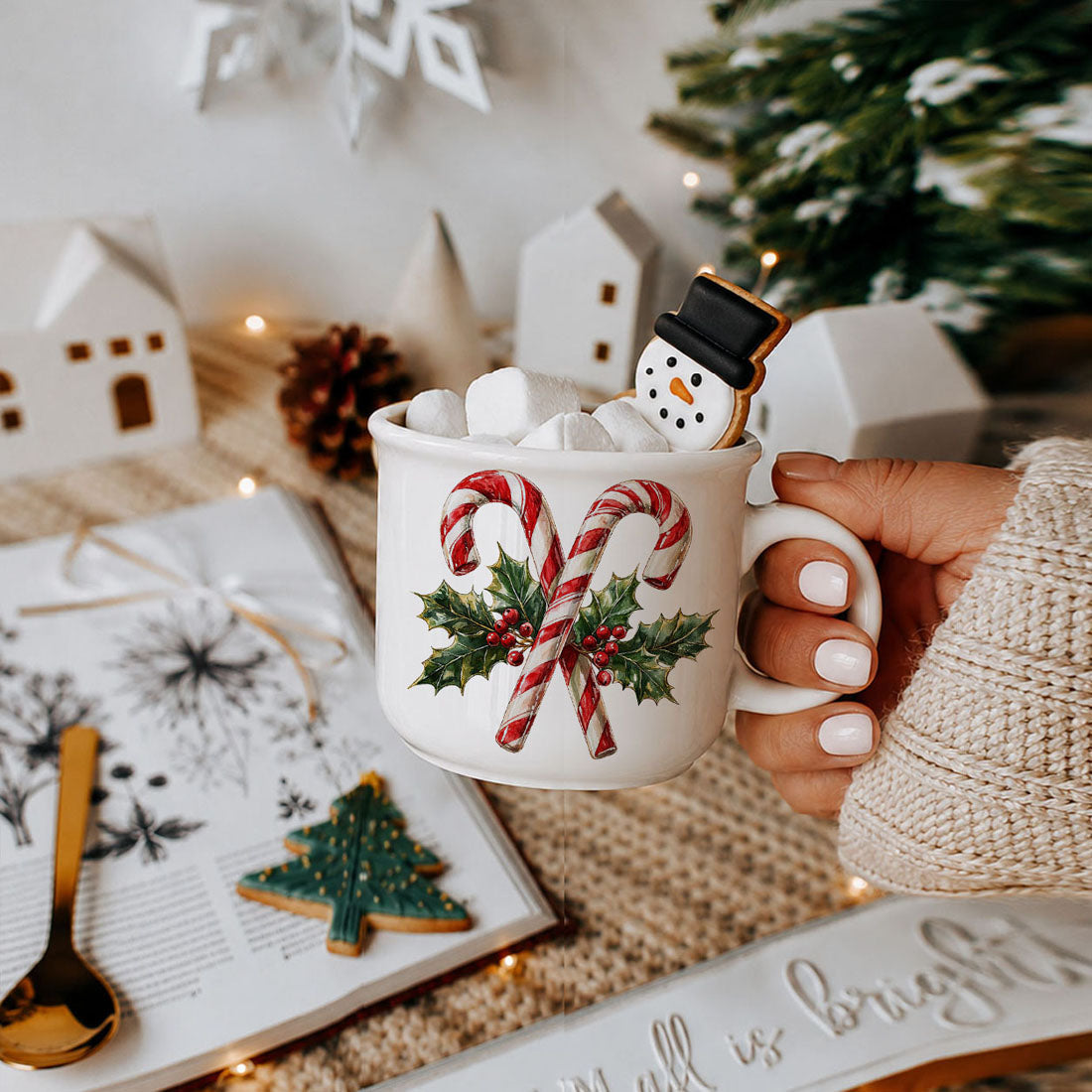 Candy cane mug for traditional Christmas lovers
Christmas mug with classic seasonal artwork
Candy cane coffee cup for holiday gift ideas
Holiday mug with sweet Christmas design
Candy cane mug for peppermint lovers
Christmas mug with decorative holly and candy canes
Candy cane mug with red berry accents
Ceramic mug with Christmas candy cane illustration
Holiday mug with festive Christmas motif
Candy cane mug for seasonal product photography