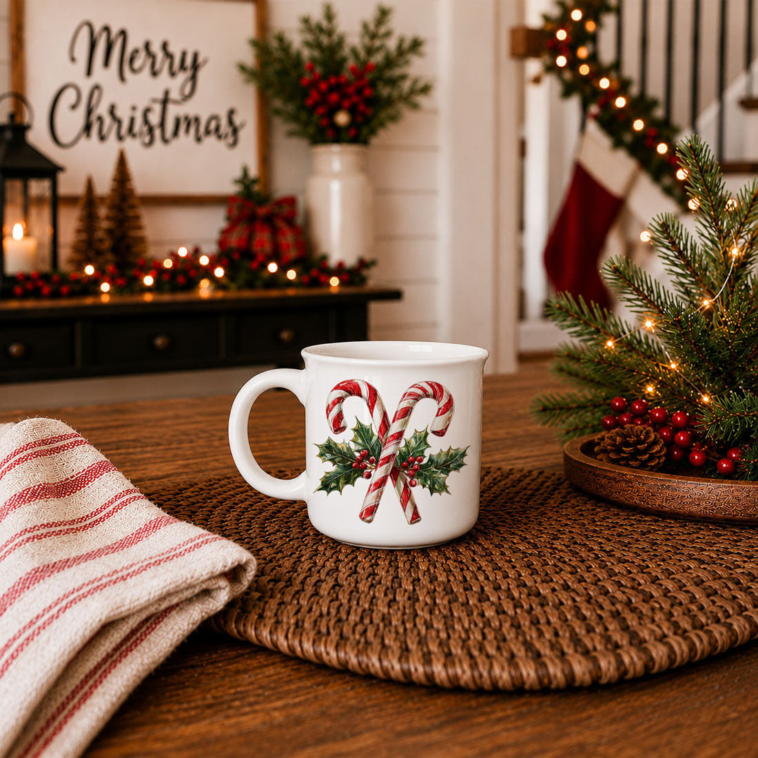 Christmas ceramic cup with candy cane design
Candy cane mug for hot cocoa
Festive Christmas cocoa mug with candy cane art
Candy cane drinkware for Christmas season
Christmas mug with classic candy cane design
Holiday coffee cup with festive candy canes
Candy cane Christmas coffee mug for winter drinks
Christmas mug with candy cane and holly berries
Candy cane mug for holiday gifting
Cute Christmas mug gift with candy cane design