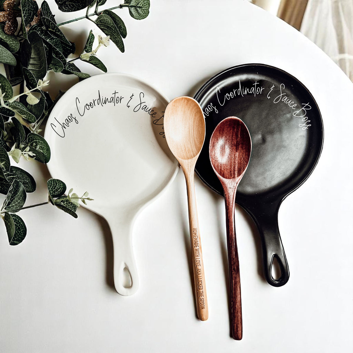 Funny mom kitchen accessories bundle
Black and white ceramic spoon rest collection