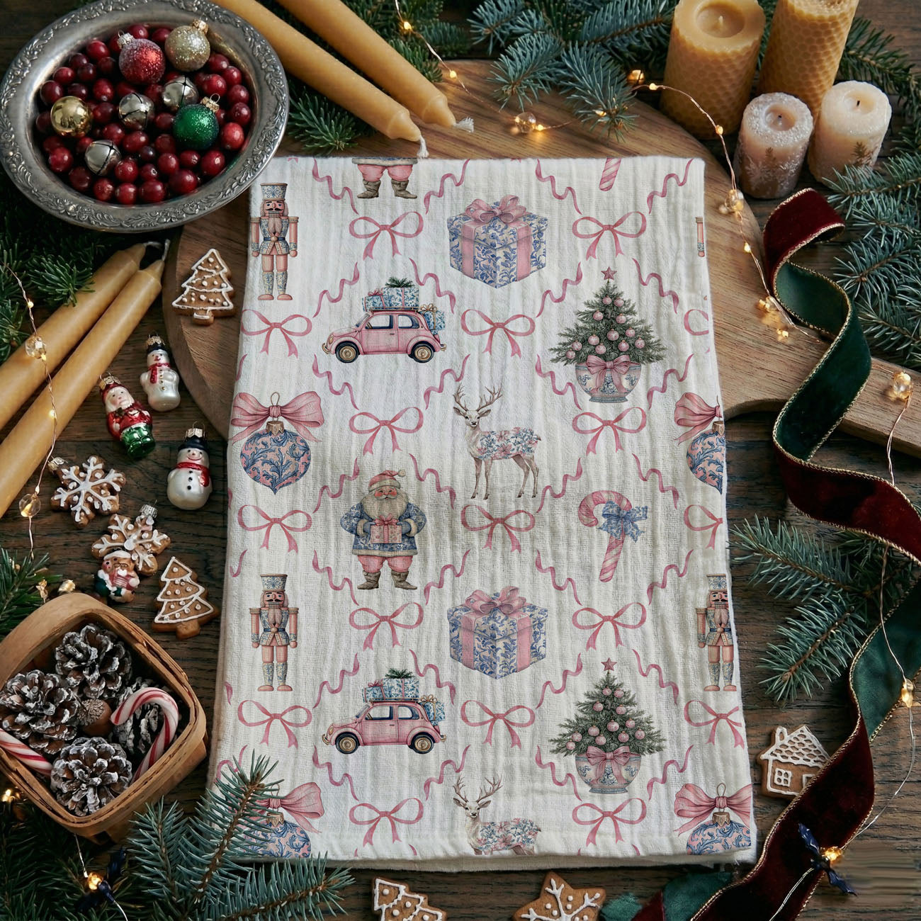 blue pink chinoiserie christmas kitchen towel holiday decor
chinoiserie christmas tea towel with bows and ornaments
elegant chinoiserie holiday kitchen towel pastel christmas decor
vintage chinoiserie christmas towel pink and blue aesthetic
chinoiserie style christmas kitchen decor towel gift