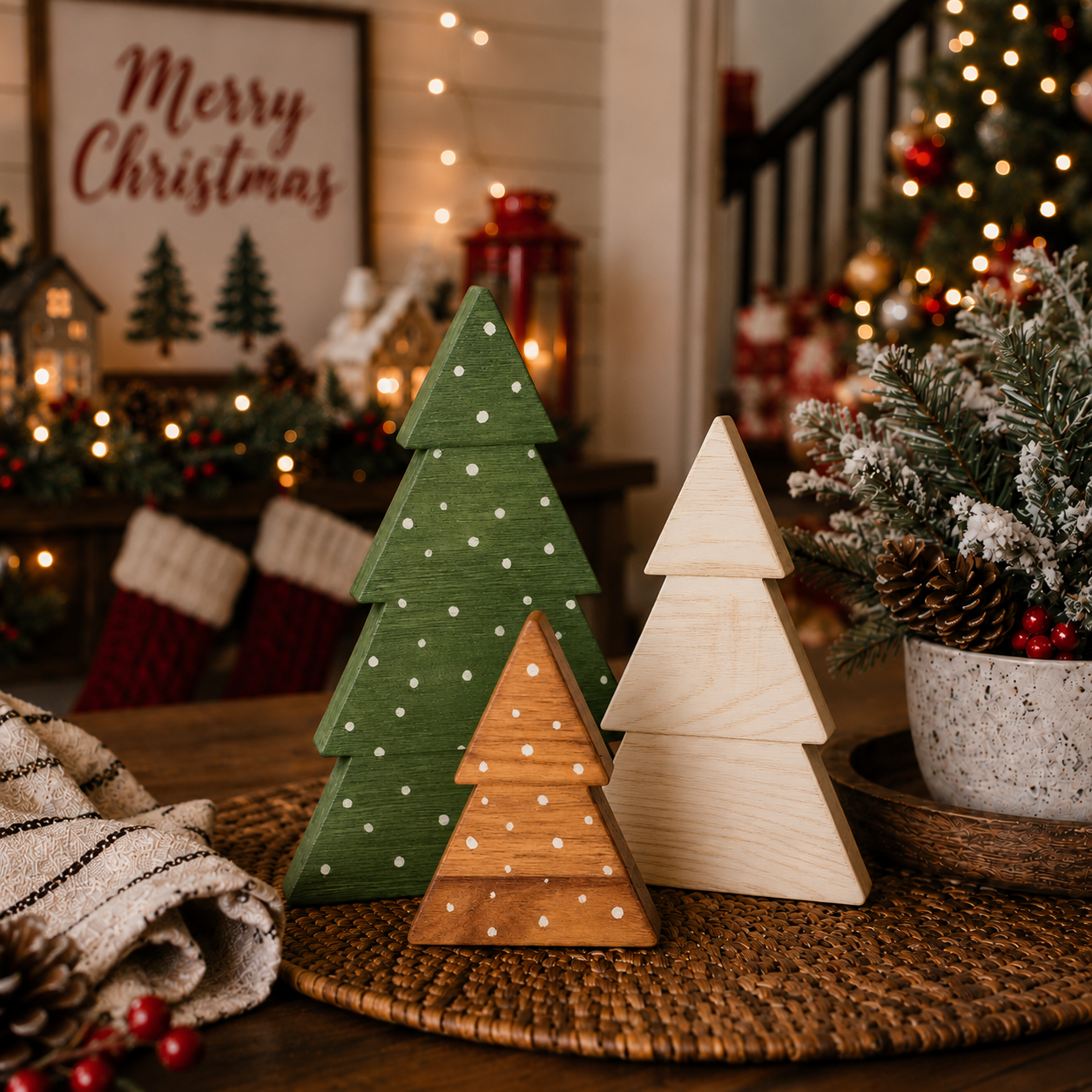 Wooden tree figurines for a holiday centerpiece
Small wooden Christmas trees for tiered tray décor
Rustic Christmas trees for an entryway table
Decorative wooden trees for a holiday buffet
Christmas tree accents for floating shelves
Small Christmas decorations for a kitchen counter
Wooden Christmas tree décor for a console table
Boxwood holiday trees for mantel shelf styling
Christmas tabletop trees for a coffee bar
Wooden evergreen decorations for a holiday vignette