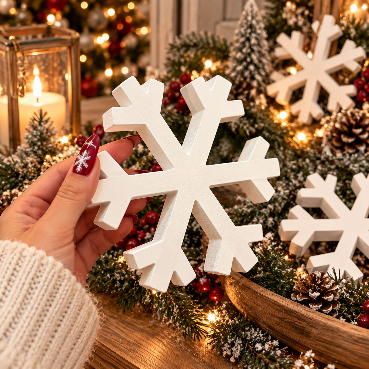 farmhouse Christmas snowflake figurines
wooden snowflake decorations for winter
white snowflake Christmas home decorations
Christmas snowflake decorations for entryway