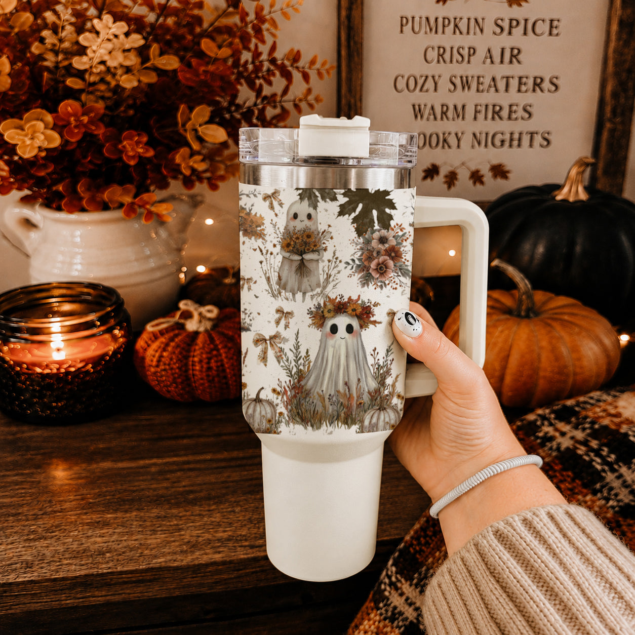 Neutral spooky tumbler with cute ghosts and pumpkin design
Farmhouse Halloween tumbler with ghosts pumpkins and wildflowers
Fall Halloween travel cup with cute ghost floral print
40oz ghost pumpkin tumbler for fall and spooky season
Halloween iced coffee tumbler with cute ghost pumpkin design
Boho fall tumbler with ghosts pumpkins florals and bows
Cute ghost cup for Halloween fall autumn and spooky season