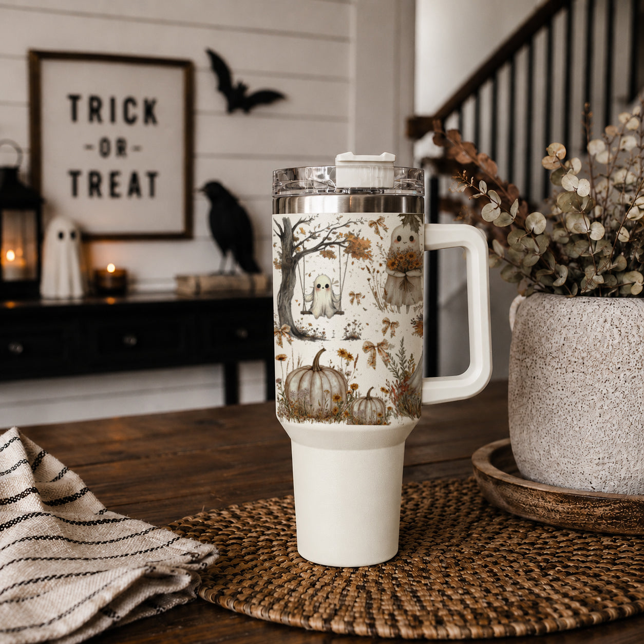 Wholesale fall tumbler with cute ghost and pumpkin artwork
Boutique Halloween tumbler with boho ghost fall print
Retail fall tumbler with neutral spooky season design
Halloween gift shop tumbler with ghosts pumpkins and florals
Boho Halloween drinkware with cute ghost pumpkin design
40oz stainless steel tumbler with fall ghost artwork
Insulated Halloween tumbler with ghosts pumpkins and flowers
Large fall tumbler with handle straw lid and ghost design
Halloween water tumbler with cozy autumn ghost pattern