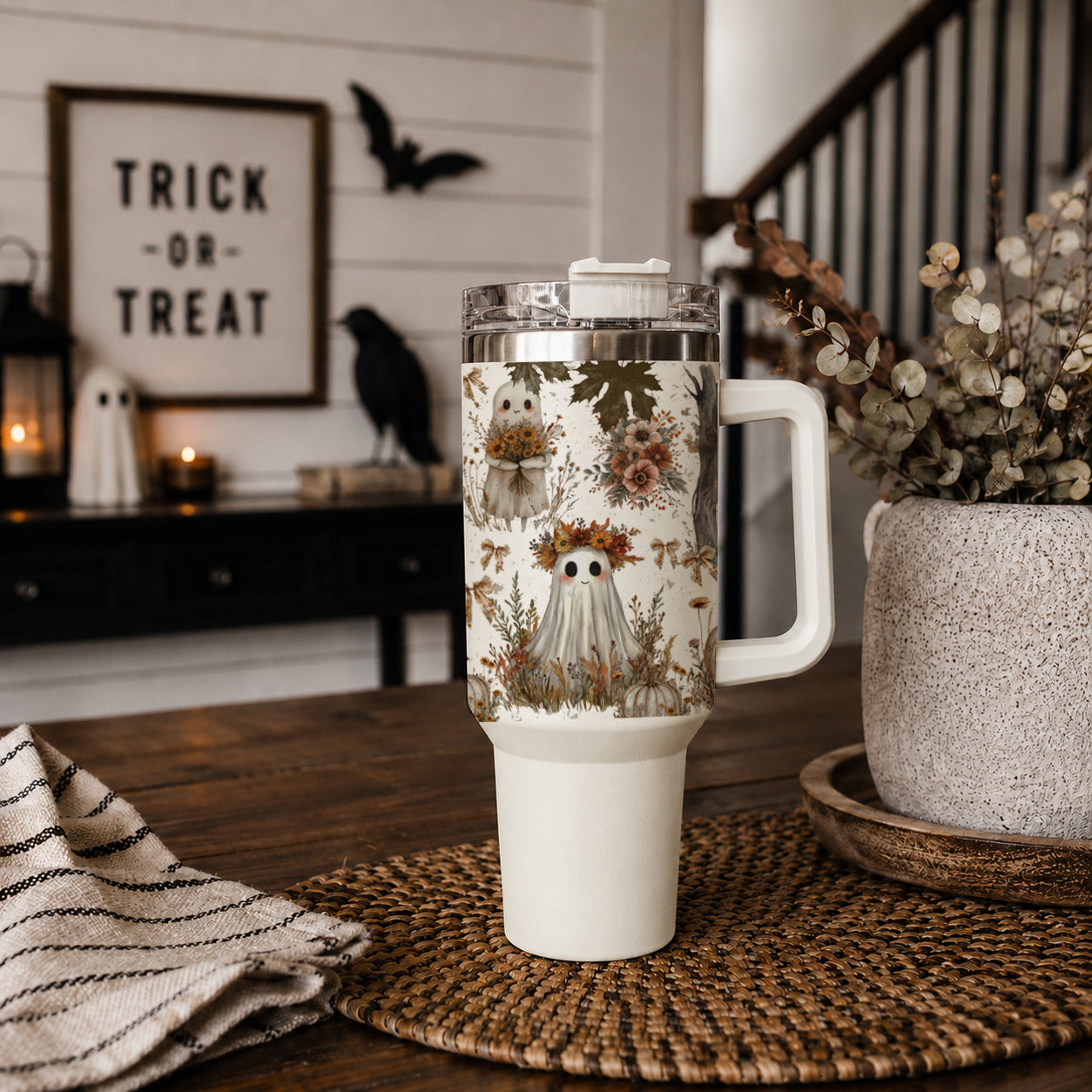 Halloween tumbler gift for spooky season coffee lovers
Cozy fall tumbler with cute ghost and pumpkin design
40oz fall cup with handle and neutral Halloween artwork
Boho ghost tumbler with vintage fall floral pattern
Autumn pumpkin tumbler with cute ghost Halloween design
Spooky cute tumbler with ghosts pumpkins flowers and bows
Neutral fall Halloween tumbler for boutique gift shops
Wholesale Halloween tumbler with ghost pumpkin floral design
