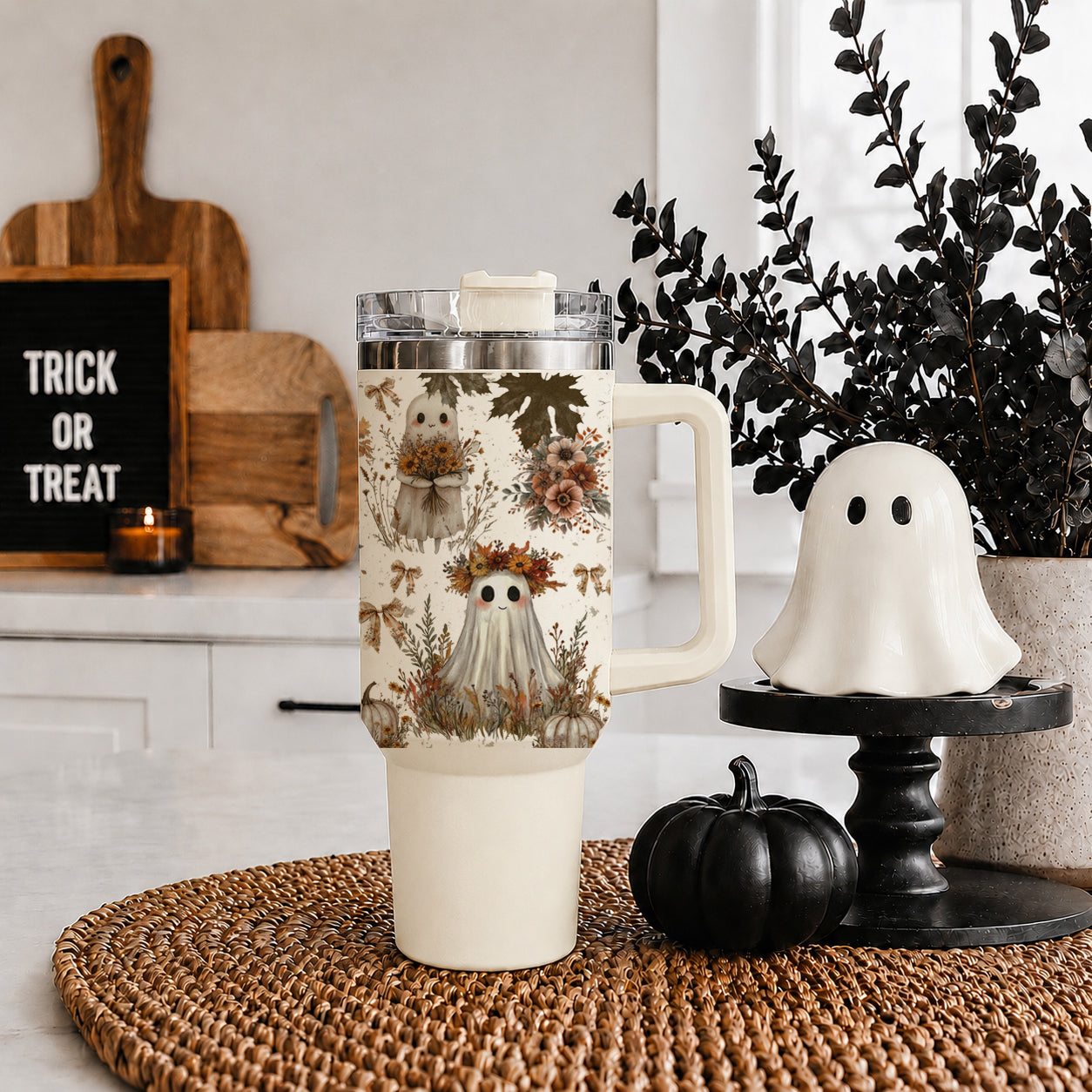 Cute fall travel mug with ghosts pumpkins and flowers
Halloween travel mug with handle and boho ghost design
Autumn travel tumbler with pumpkin ghost floral artwork
40oz spooky season cup with ghosts pumpkins and fall flowers
Fall and Halloween tumbler with cottagecore ghost design
Cute Halloween cup with floral ghosts bows and pumpkins
Boho neutral spooky season tumbler for fall gifting
Halloween fall tumbler with vintage ghost and pumpkin scene
Autumn farmhouse tumbler with ghosts pumpkins and florals