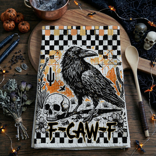 funny raven kitchen towel for october home styling
vintage grunge halloween towel with checkered pattern
crow lover halloween gift towel
funny fall hand towel for gothic farmhouse entryway
unique halloween wall hanging towel on ladder crow design
best halloween gift idea unique crow kitchen towel