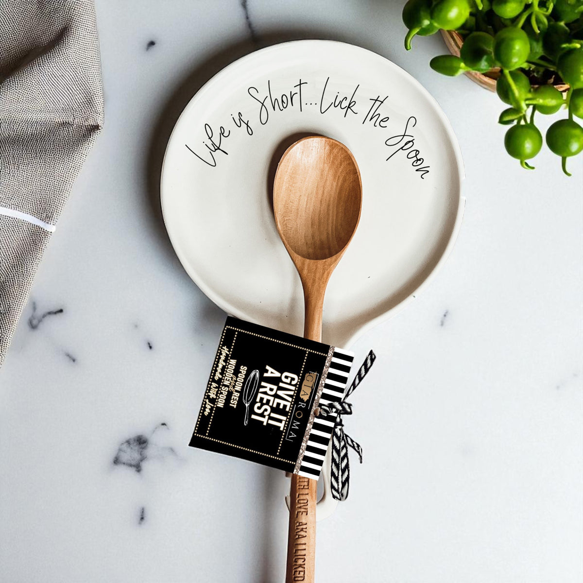 Motivational kitchen decor spoon rest - Ceramic cooking accessories - Kitchen utensil storage gift
Retail kitchen gift sets
Wholesale cooking accessories
Boutique baker gifts
Kitchen humor decor