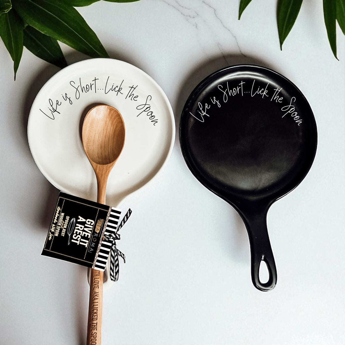 Housewarming gift motivational spoon rest - Kitchen cooking accessories ceramic - Inspirational utensil holder
 kitchen gifts with sayings
Funny spoon rest with wooden spoon gift set
Kitchen counter accessories with sayings