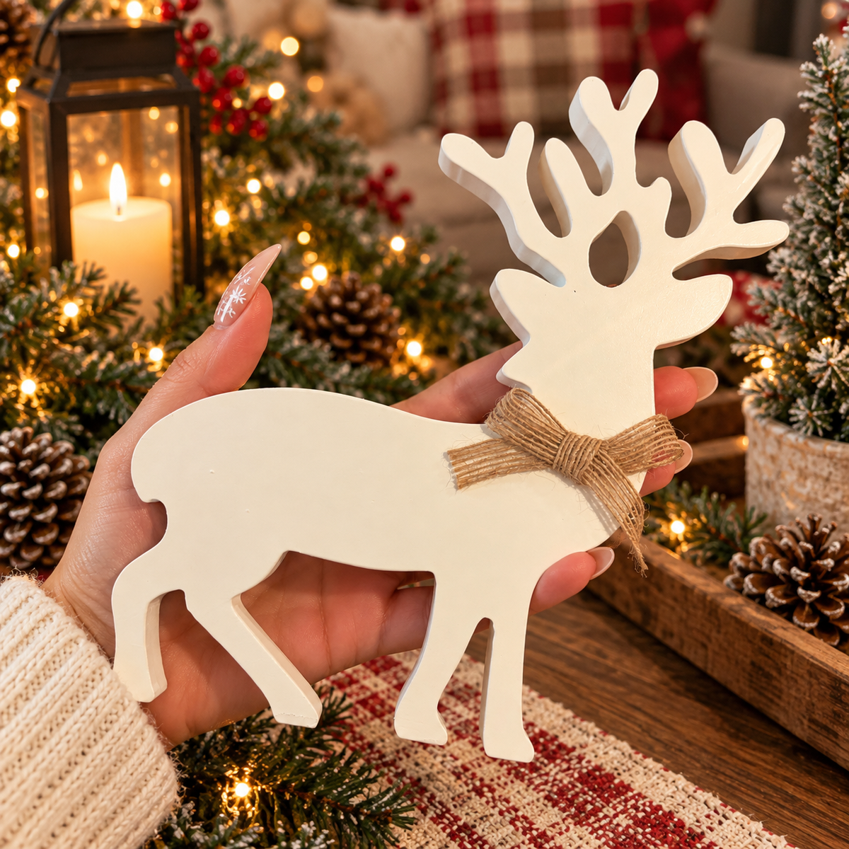 wooden reindeer decor for holiday table
white Christmas deer shelf decorations
Christmas tabletop reindeer decorations
rustic Christmas reindeer home decor