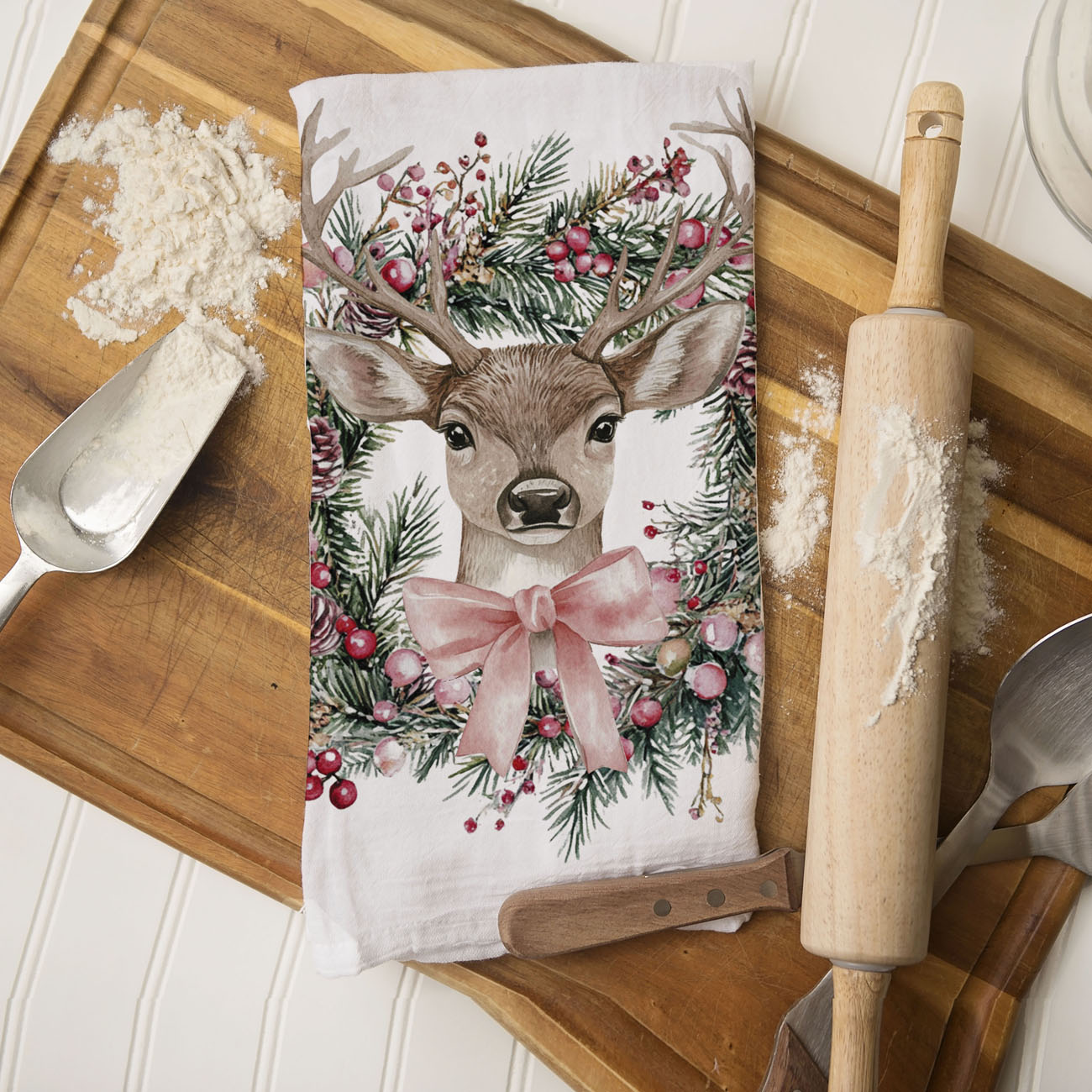 farmhouse christmas kitchen towel deer wreath decor
rustic holiday kitchen towel woodland christmas decor
cozy cabin christmas kitchen towel deer design
country christmas decor kitchen towel deer wreath
neutral farmhouse christmas towel deer greenery