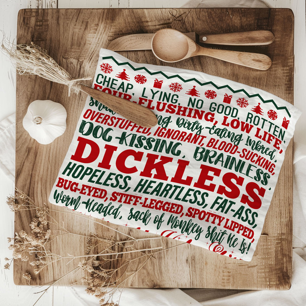 kitchen towel for chaotic christmas families funny design
realistic christmas humor kitchen towel festive decor
funny christmas decor for adults kitchen towel
holiday kitchen towel for people who love sarcasm