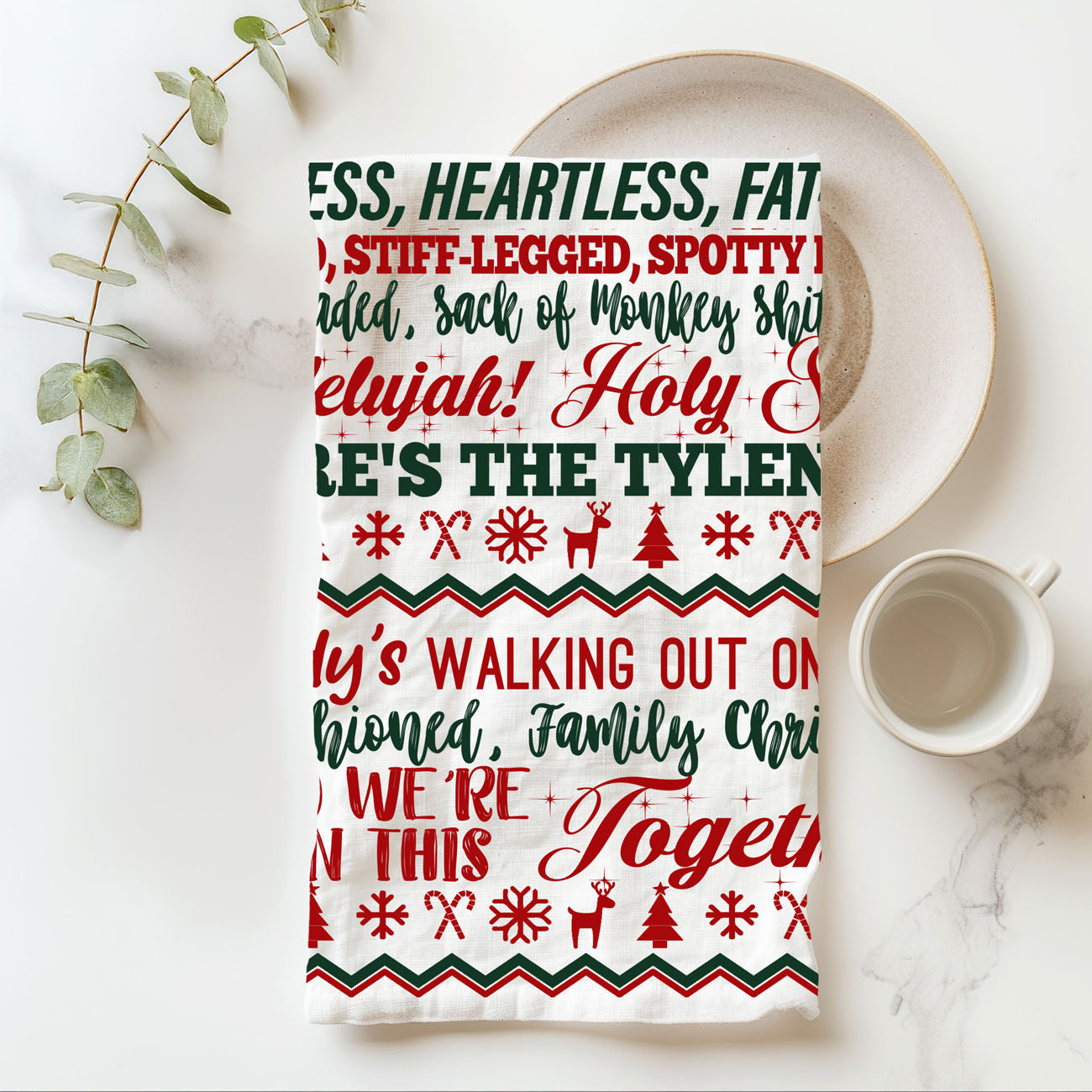 kitchen towel for holiday entertaining funny decor
decor that sparks conversation christmas kitchen towel
christmas kitchen accent towel funny design
kitchen decor with humor christmas towel