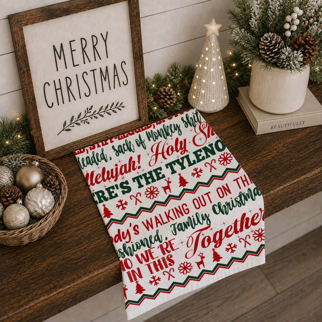 cozy christmas home decor humorous kitchen towel
kitchen towel decor with personality holiday styling
modern christmas kitchen decor funny quote towel
festive home decor kitchen towel humorous design