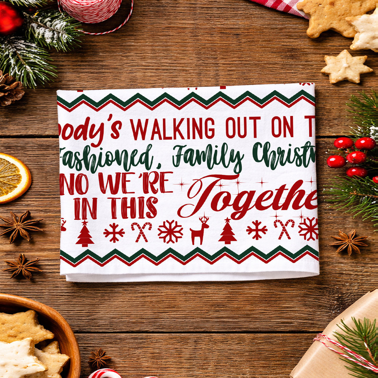 funny but cute christmas kitchen decor ideas
christmas decor for people with sense of humor
kitchen towel that makes people laugh at christmas