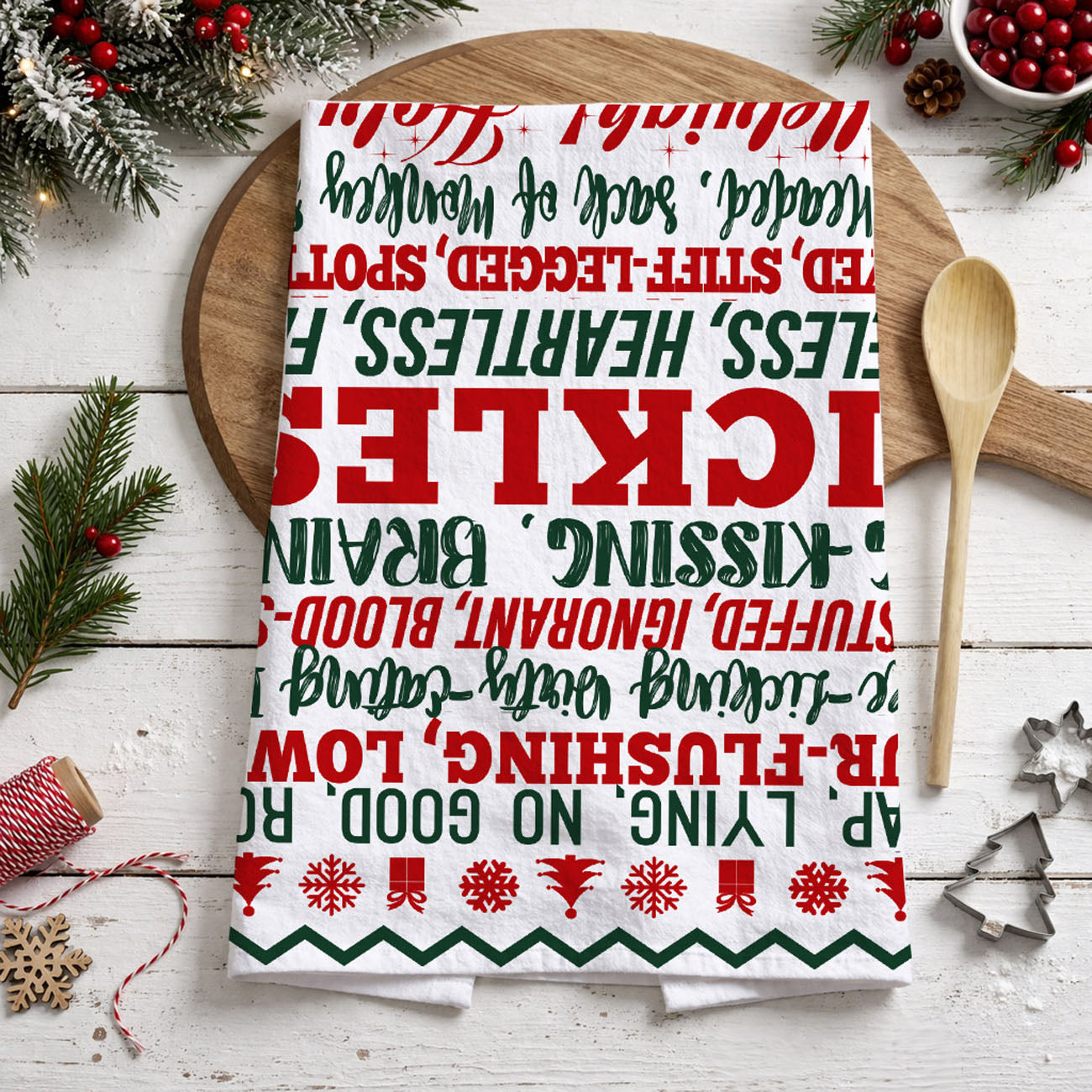 funny gift idea for christmas party kitchen towel
gift for coworker funny christmas kitchen towel
holiday gag gift kitchen towel with funny quotes
gift for host funny christmas decor towel