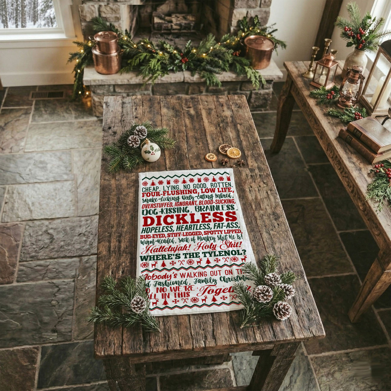 holiday film quote kitchen towel funny christmas decor
vintage christmas movie style kitchen towel funny text
iconic holiday movie sayings kitchen towel decor
throwback christmas movie quote dish towel