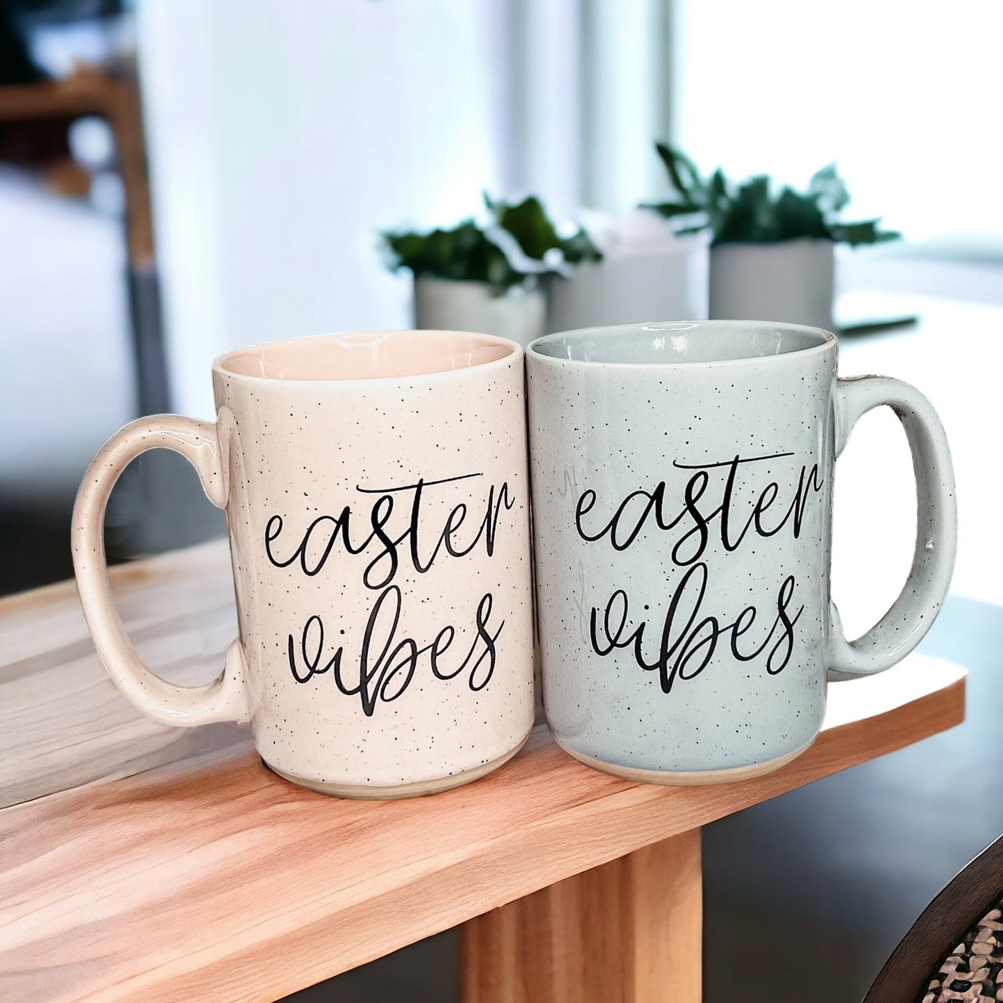 Easter Vibes Coffee Mugs in pastel colors and ceramic