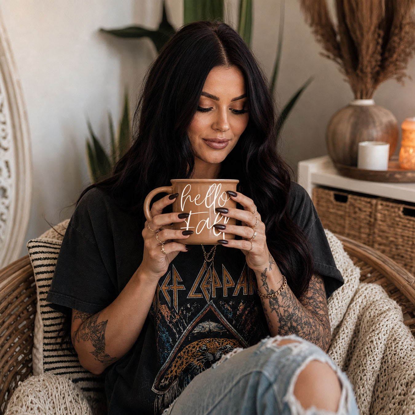 hello fall mug paired with candle and blanket
hello fall drinkware for fall obsessed women
hello fall mug for sunday fall brunch and coffee
hello fall mug for cozy book and blanket nights