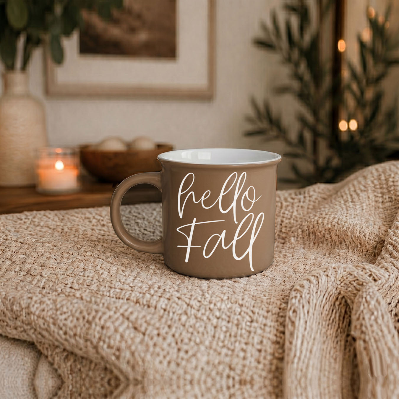 hello fall fall themed mug for cozy mornings
hello fall mug with cinnamon sticks and coffee
hello fall coffee cup on rustic wood table
hello fall mug surrounded by mini pumpkins
hello fall autumn coffee mug flatlay
hello fall mug with plaid blanket and leaves