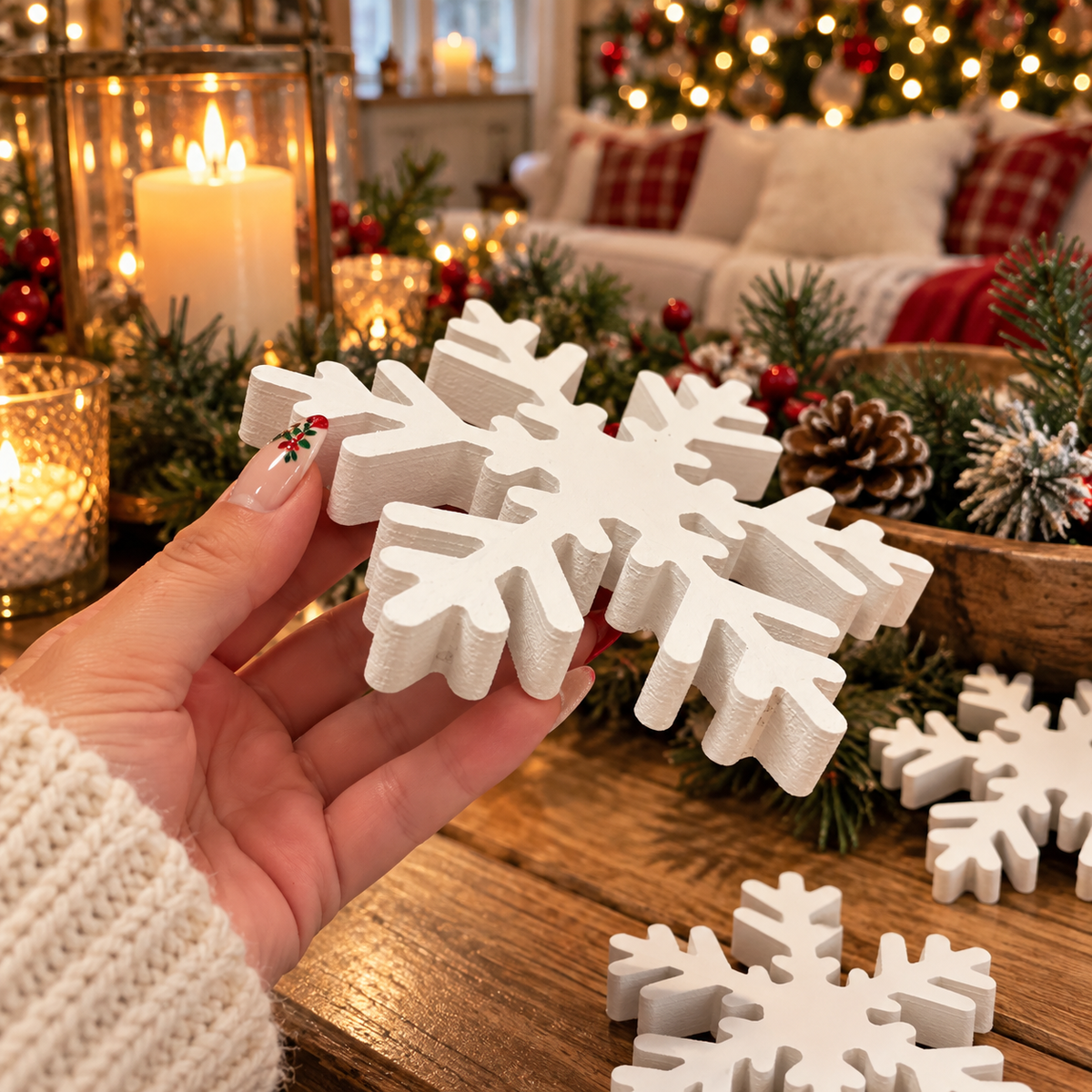 wooden snowflake holiday centerpiece
Christmas snowflake coffee table decor
white wooden snowflake centerpiece decorations
rustic snowflake decorations for Christmas