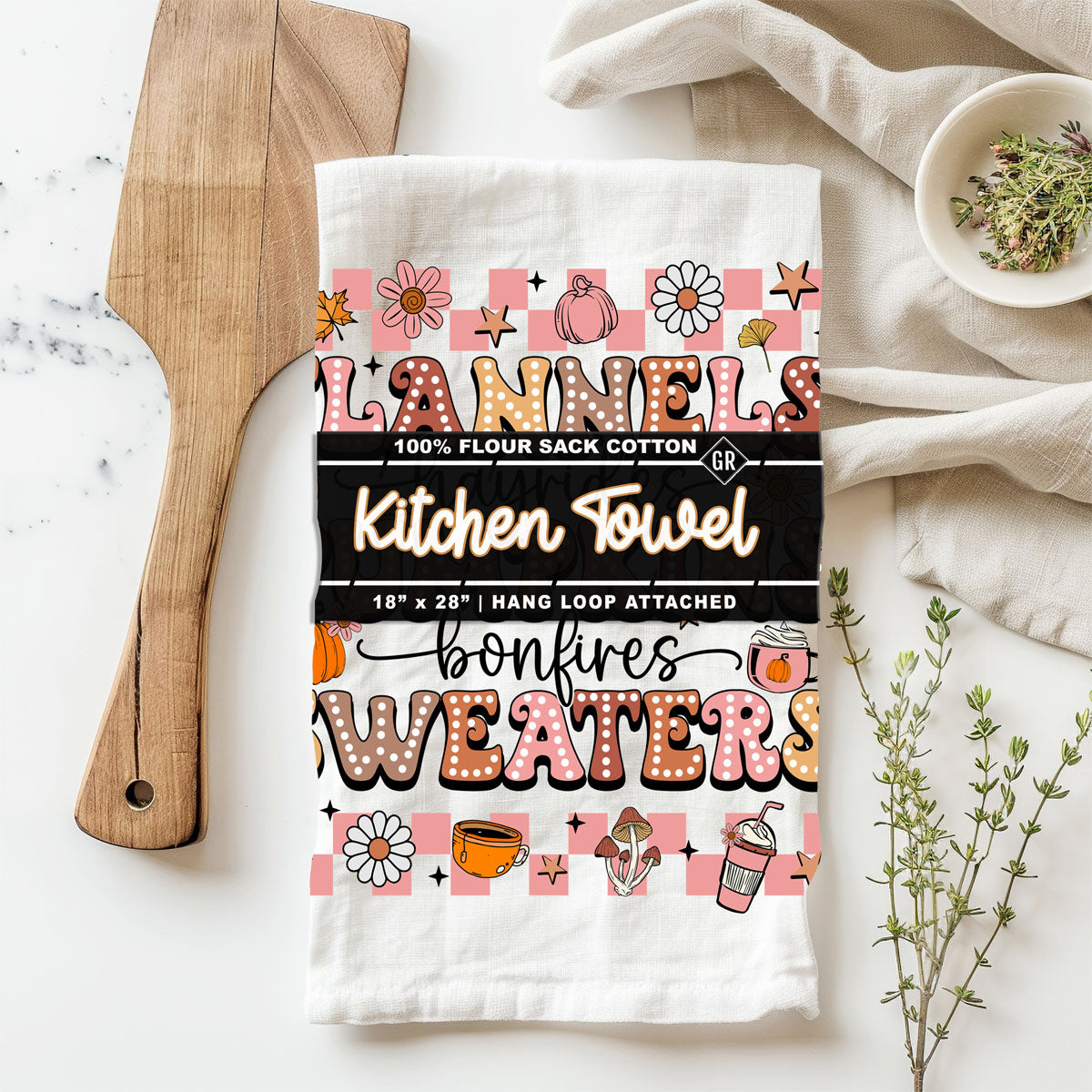 soft cotton pink fall towel hanging on oven door
pink fall hostess gift retro kitchen towel
autumn pink and orange checkered border dish towel
girly sweater weather towel for pink fall décor