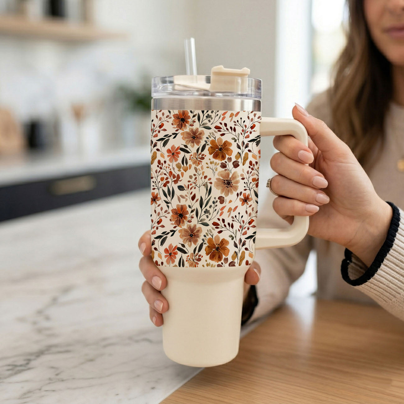 The trendy autumn floral aesthetic makes it perfect for pumpkin spice lovers, busy moms, teachers, commuters, and cozy season enthusiasts. A stylish gift idea for fall birthdays, Thanksgiving
Botanical tumbler for autumn coffee and water
Floral boho cup for cozy fall days
Seasonal flower tumbler for fall retail listings