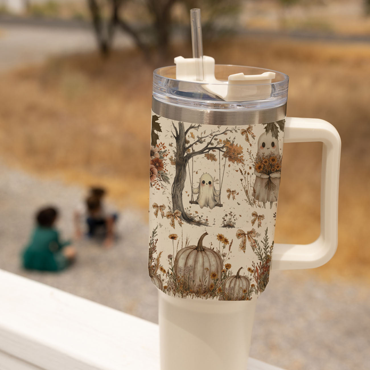cute halloween tumbler for women
neutral spooky season cup
ghost tumbler for iced coffee
cozy halloween drinkware
pumpkin patch ghost tumbler
cute ghost travel mug
neutral spooky tumbler aesthetic
ghost tumbler with soft fall florals
neutral halloween cup with handle and straw
Fall themed 40oz tumbler with pumpkins ghosts and wildflowers
Cute ghost pumpkin travel cup for Halloween and fall