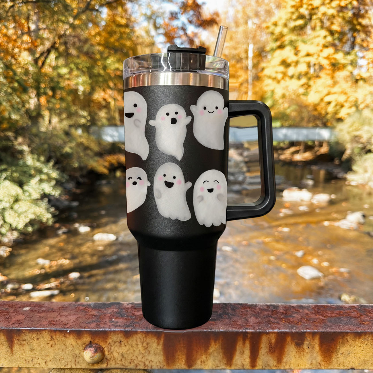 Cute ghost travel mug for Halloween
Halloween travel mug with smiling ghosts
Black travel tumbler with cute Halloween ghosts
Spooky travel cup for fall and Halloween
Cute ghost tumbler for road trips
Halloween road trip cup with ghost artwork
Fall travel tumbler with spooky ghost design
October road trip tumbler with cute ghosts
Black Halloween travel cup with straw lid
Spooky season travel tumbler with handle
Ghost tumbler for Halloween boutique displays