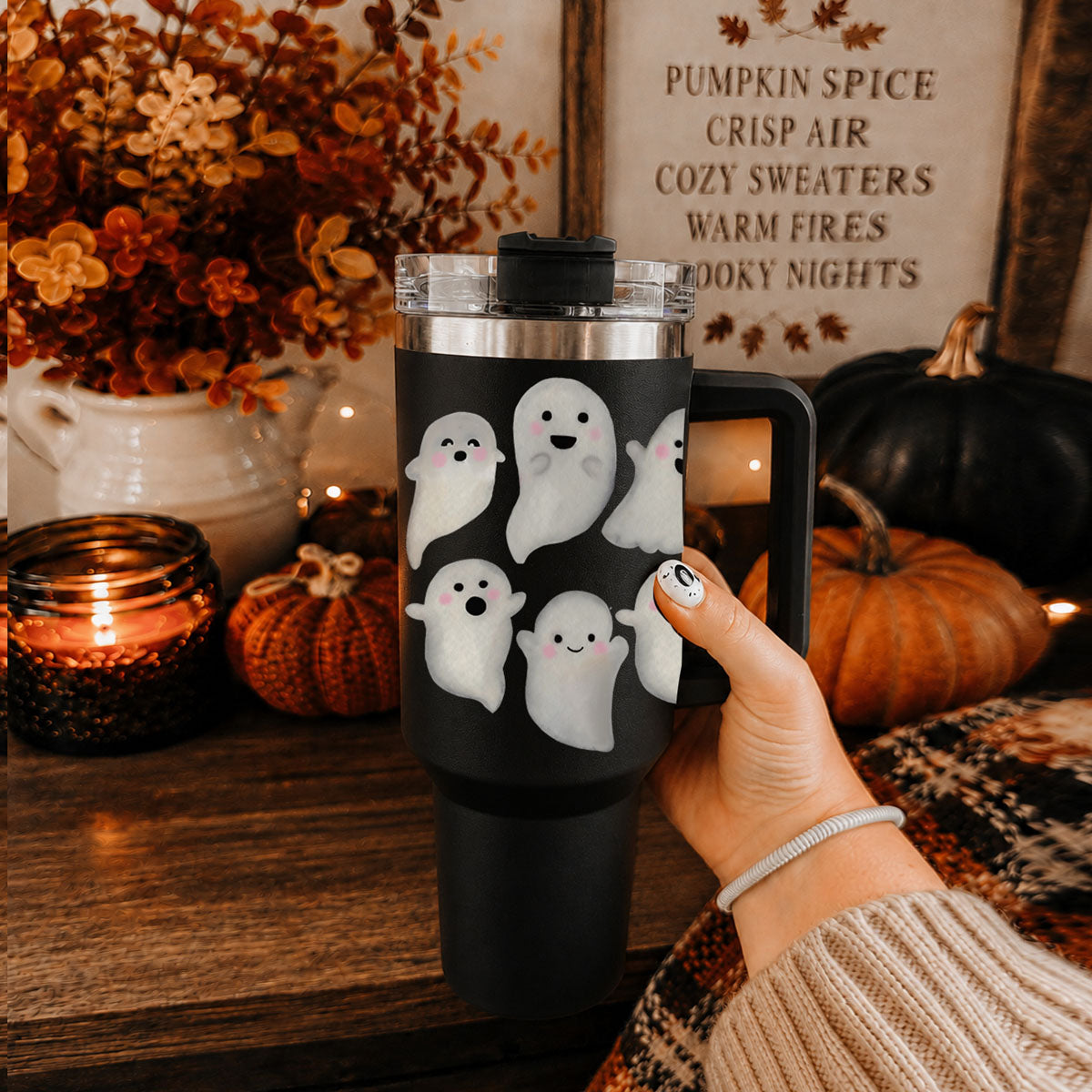 Halloween handled tumbler with reusable straw
Ghost insulated drink cup for Halloween
Black 40oz cup with cute spooky ghosts
Cute ghost tumbler for pumpkin patch outings
Spooky season cup for fall festivals
Halloween tumbler for trick or treat season
Fall festival tumbler with cute ghost pattern
Pumpkin patch tumbler with ghost design
Halloween party tumbler with cute ghosts
Spooky movie night tumbler with ghost artwork
Haunted house tumbler with cute ghost design