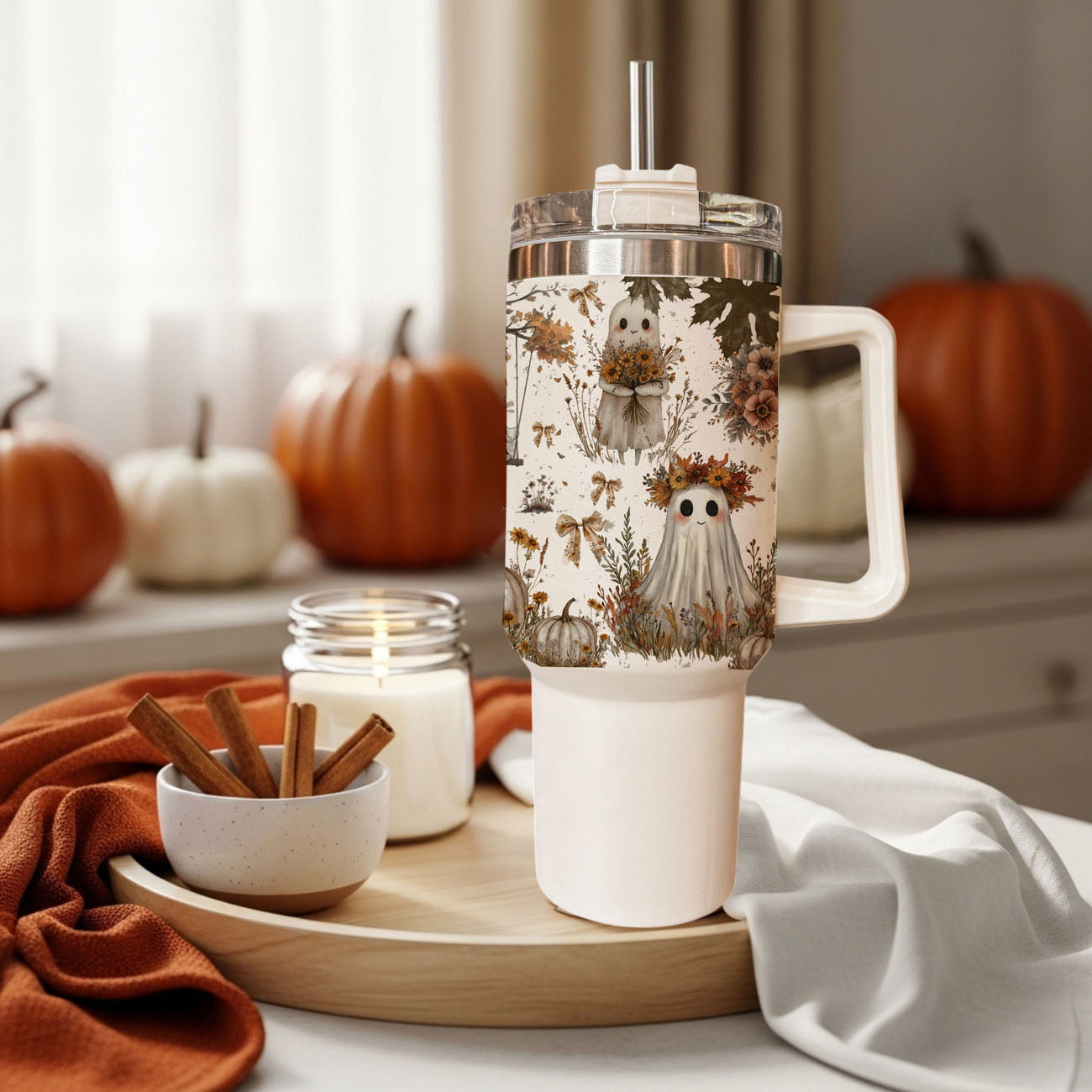 cozy cottagecore ghost aesthetic cup
cute ghost tumbler for target runs
neutral spooky aesthetic travel mug
ghost tumbler with pumpkins and bows
cute floral ghost hydration tumbler
neutral ghost tumbler with flowers